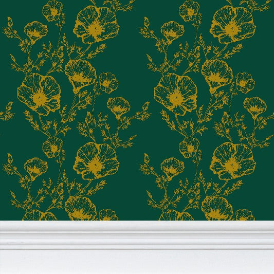 Emerald Poppy Wallpaper - Three in the Trees