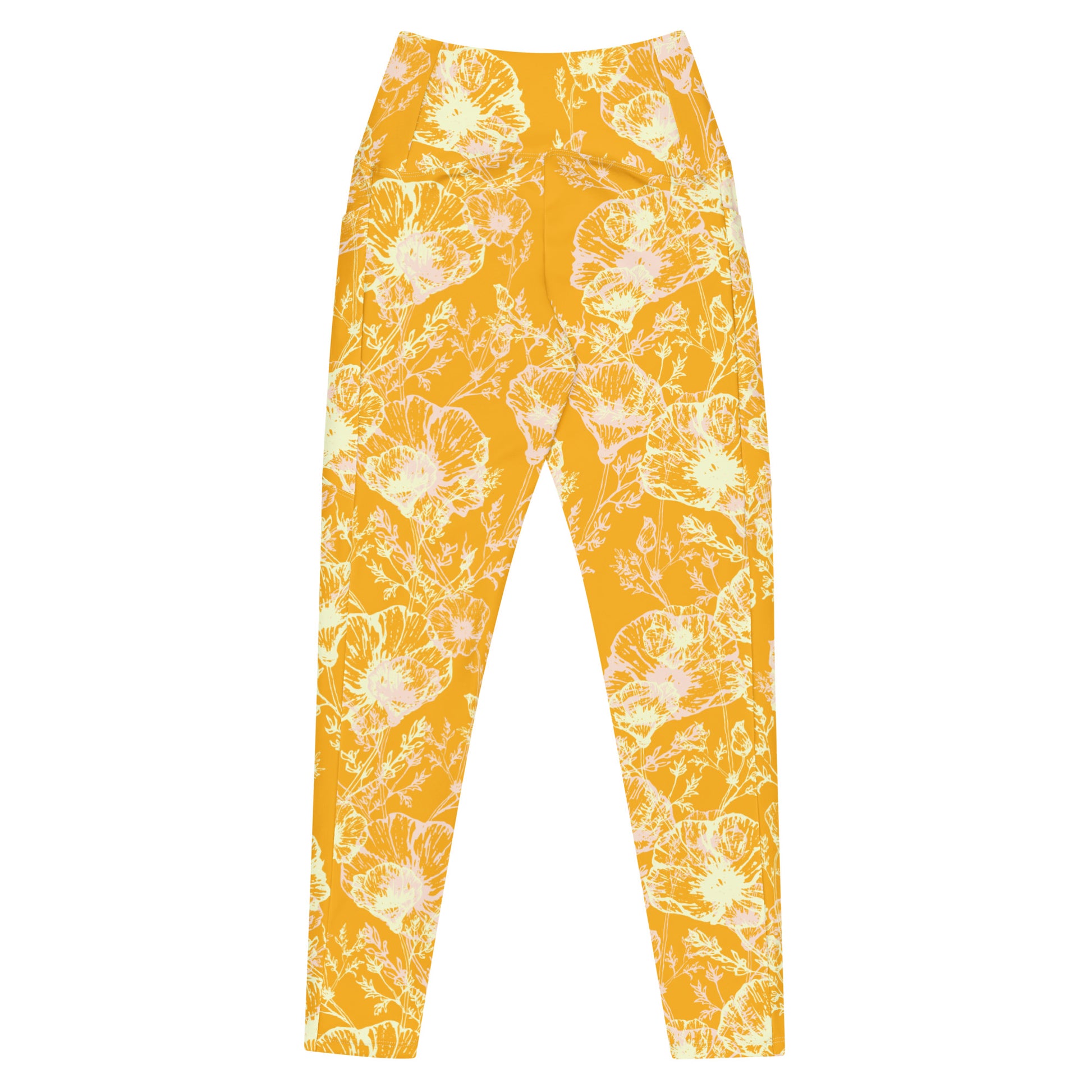 all over print recycled long sleeve crop top, orange poppy hand drawn pattern