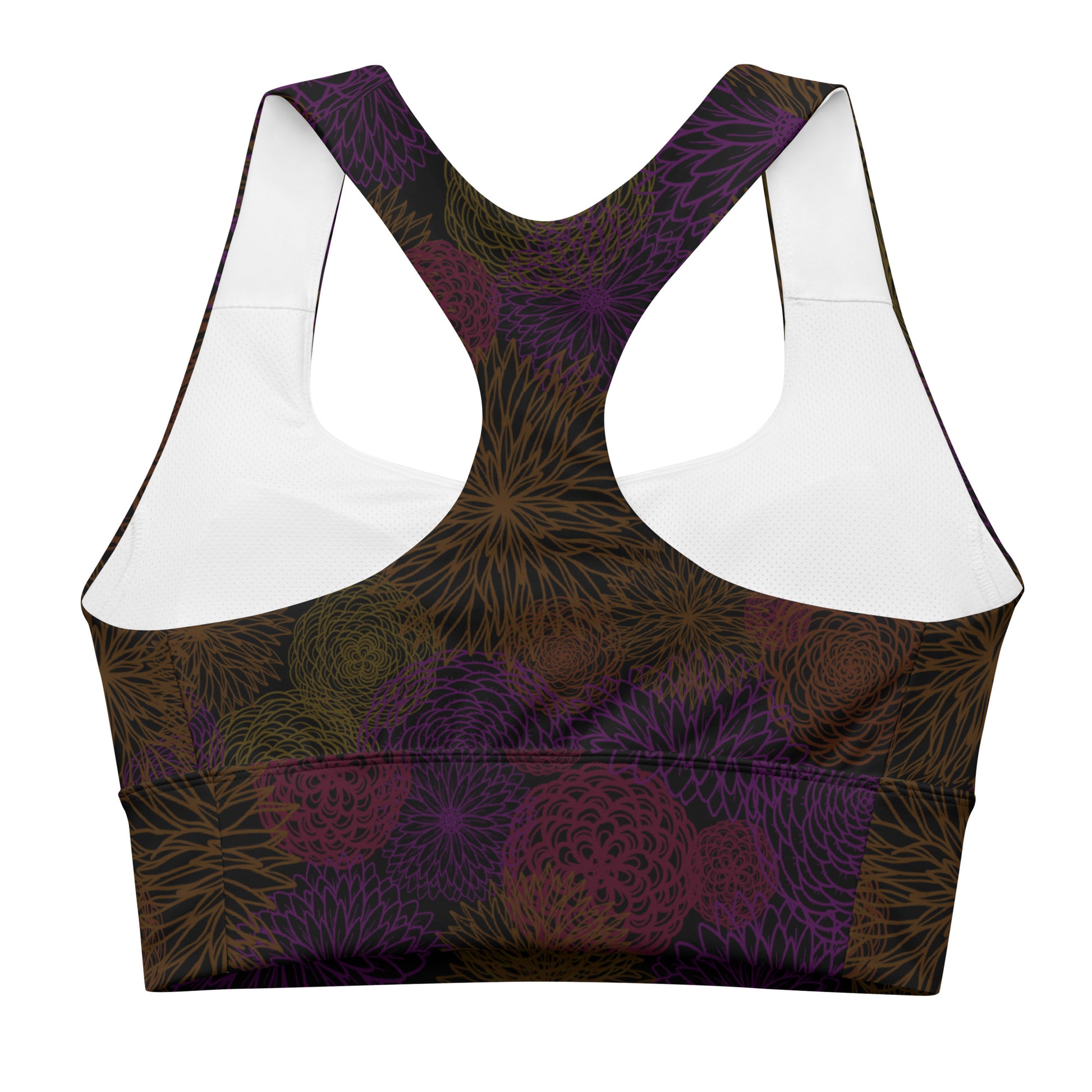 dahlia bunch long line sports bra, by Three In The Trees, back