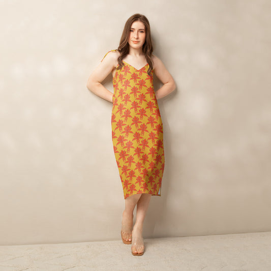 Amore tie strap midi dress, model, Three in the Trees.