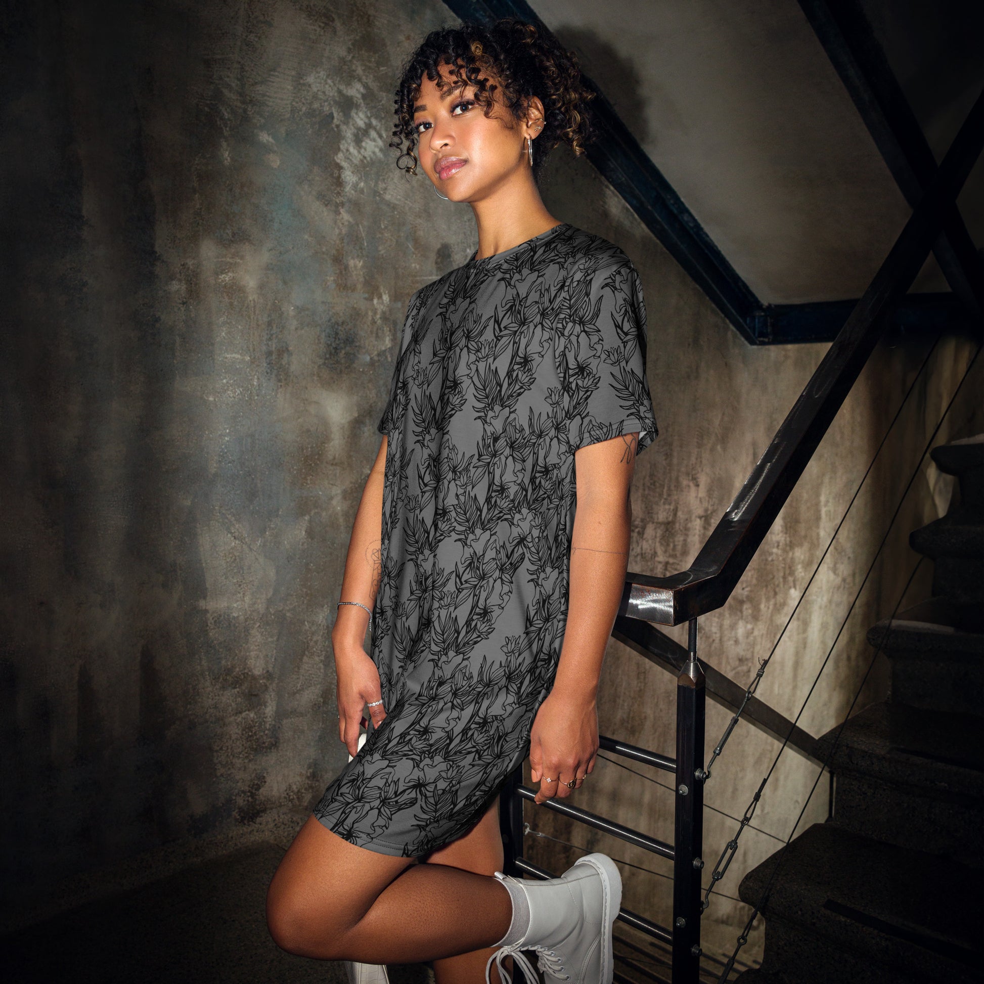 trinity t-shirt dress, three in the trees, model mock up