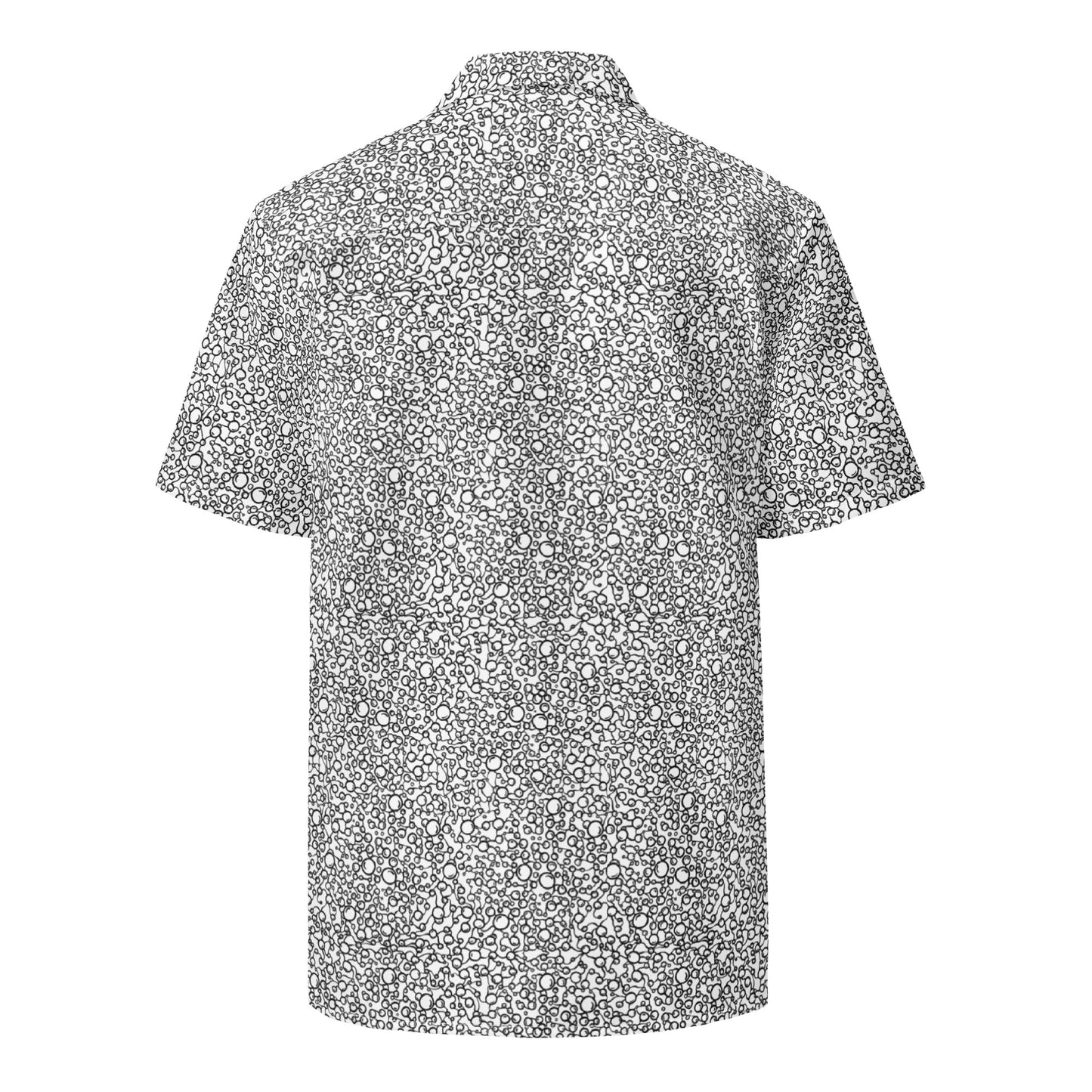 all over print unisex button shirt, digital hand drawn organic pattern, atomic