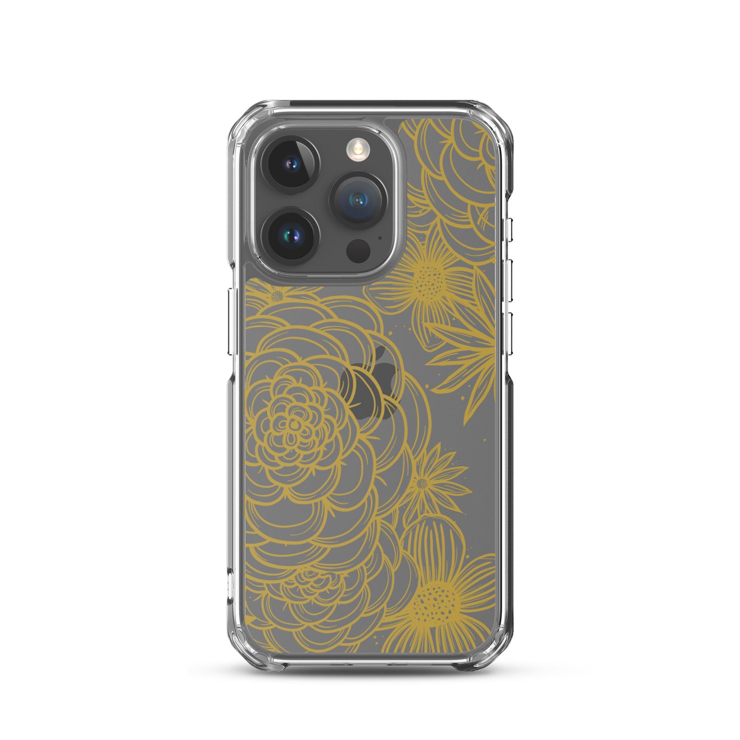 clear case for iPhone, gold tone floral digital hand drawn design