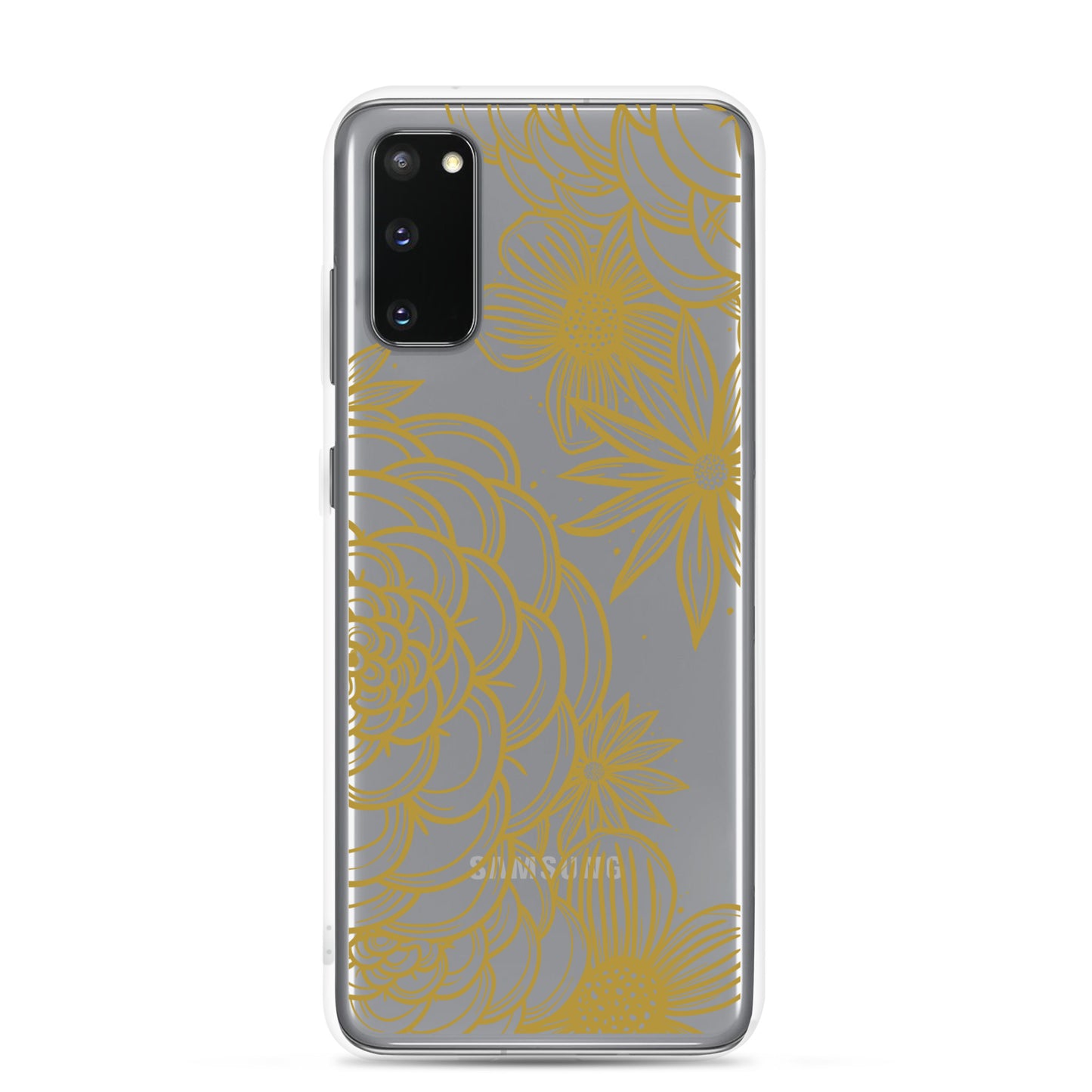clear case for samsung galaxy, gold tone floral digital hand drawn design