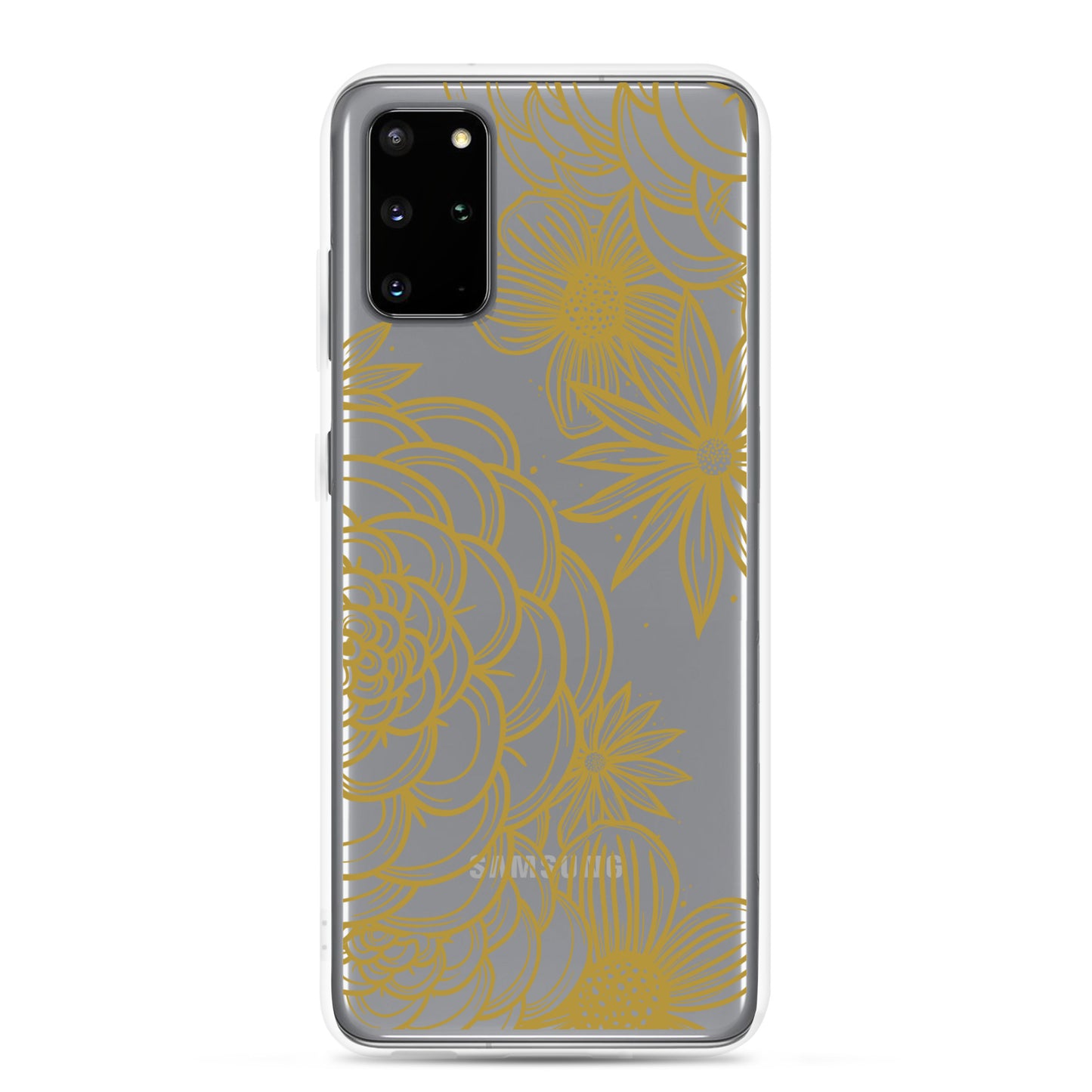 clear case for samsung galaxy, gold tone floral digital hand drawn design