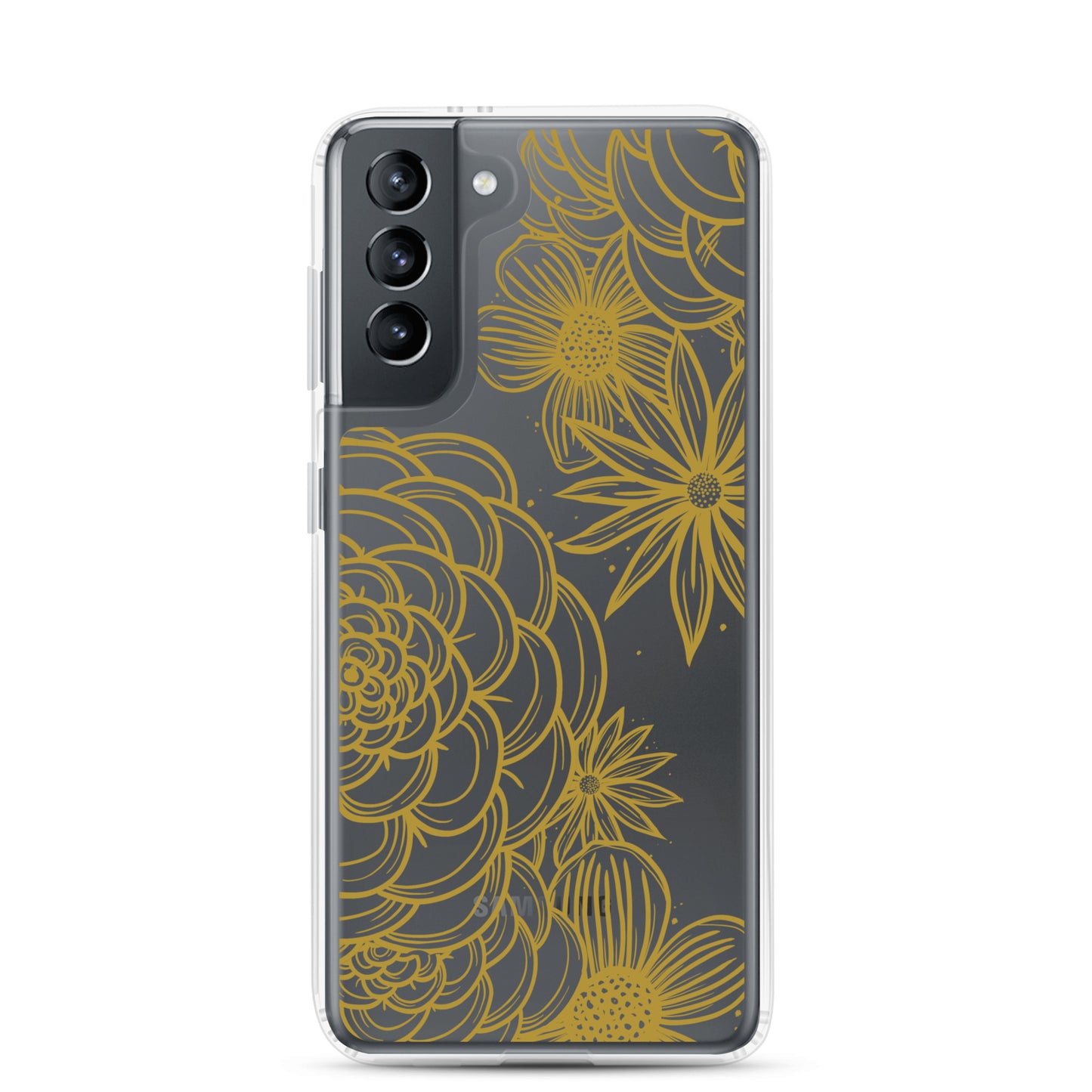 clear case for samsung galaxy, gold tone floral digital hand drawn design