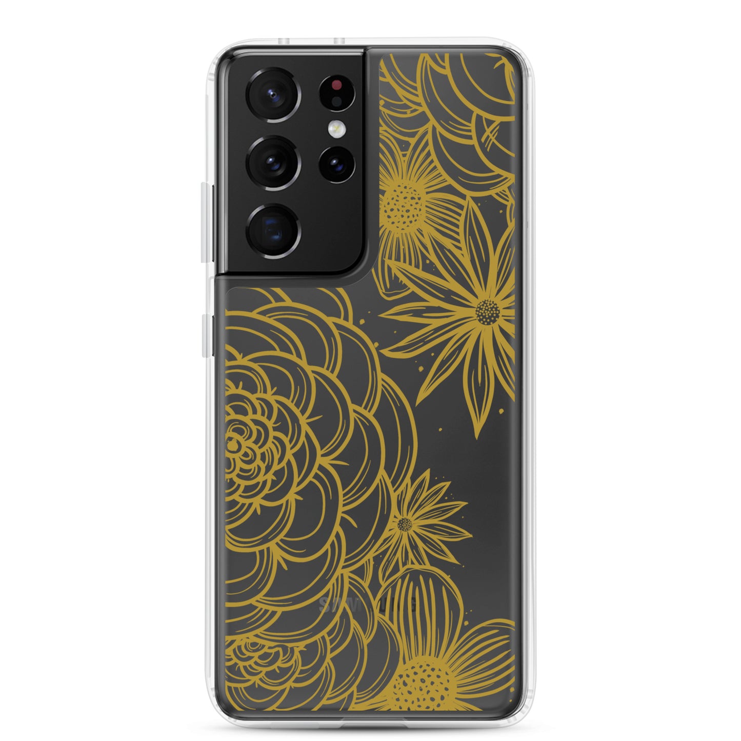 clear case for samsung galaxy, gold tone floral digital hand drawn design