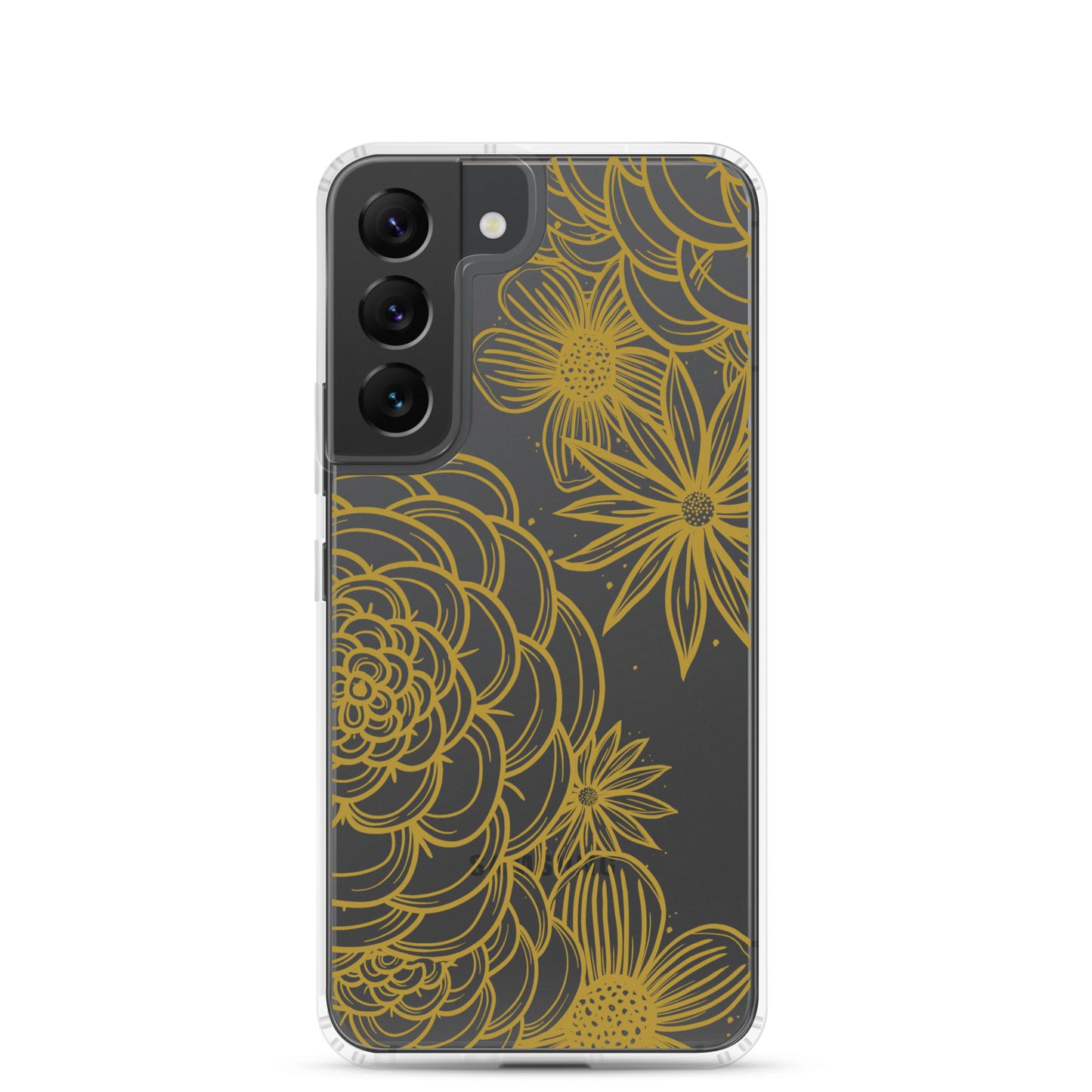 clear case for samsung galaxy, gold tone floral digital hand drawn design