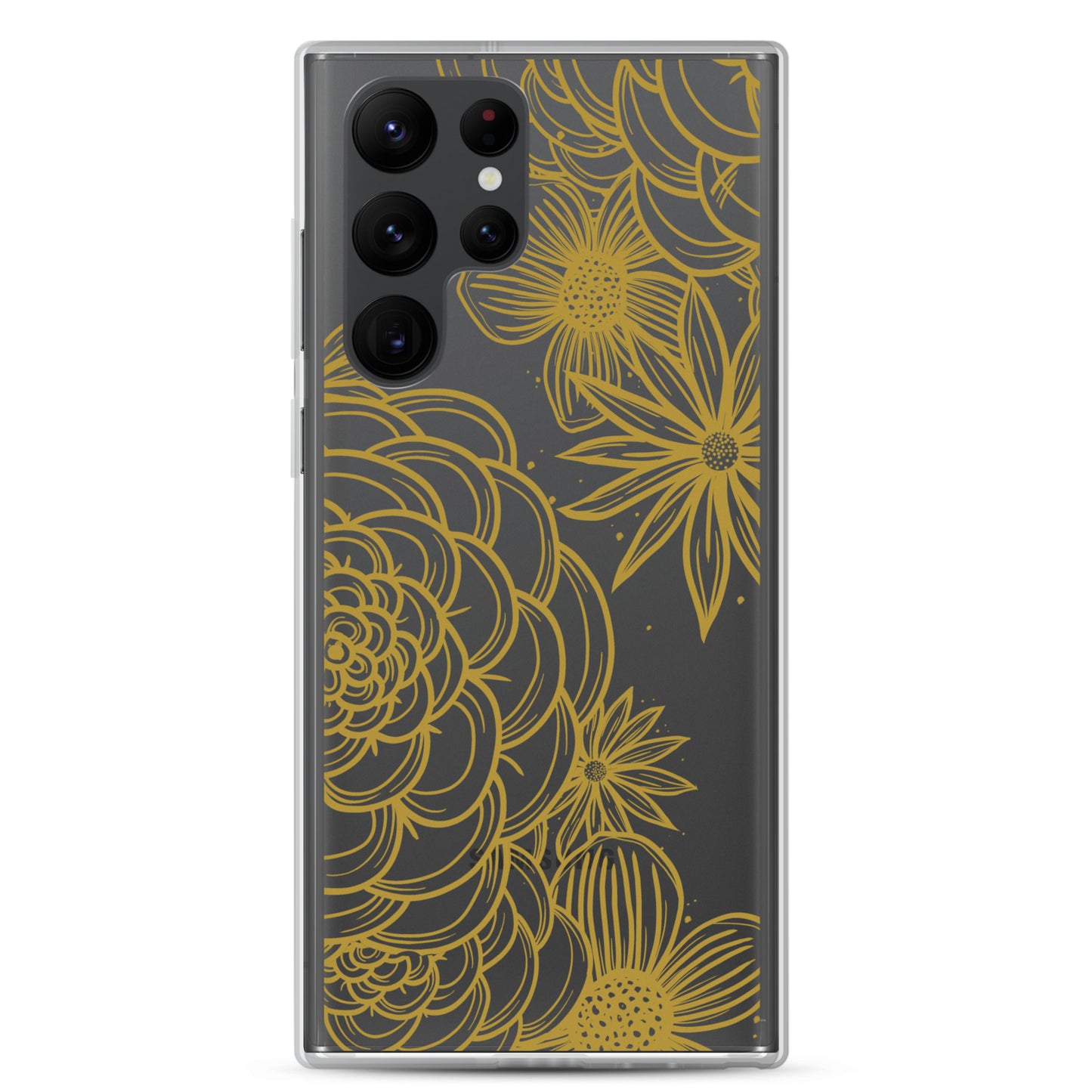clear case for samsung galaxy, gold tone floral digital hand drawn design