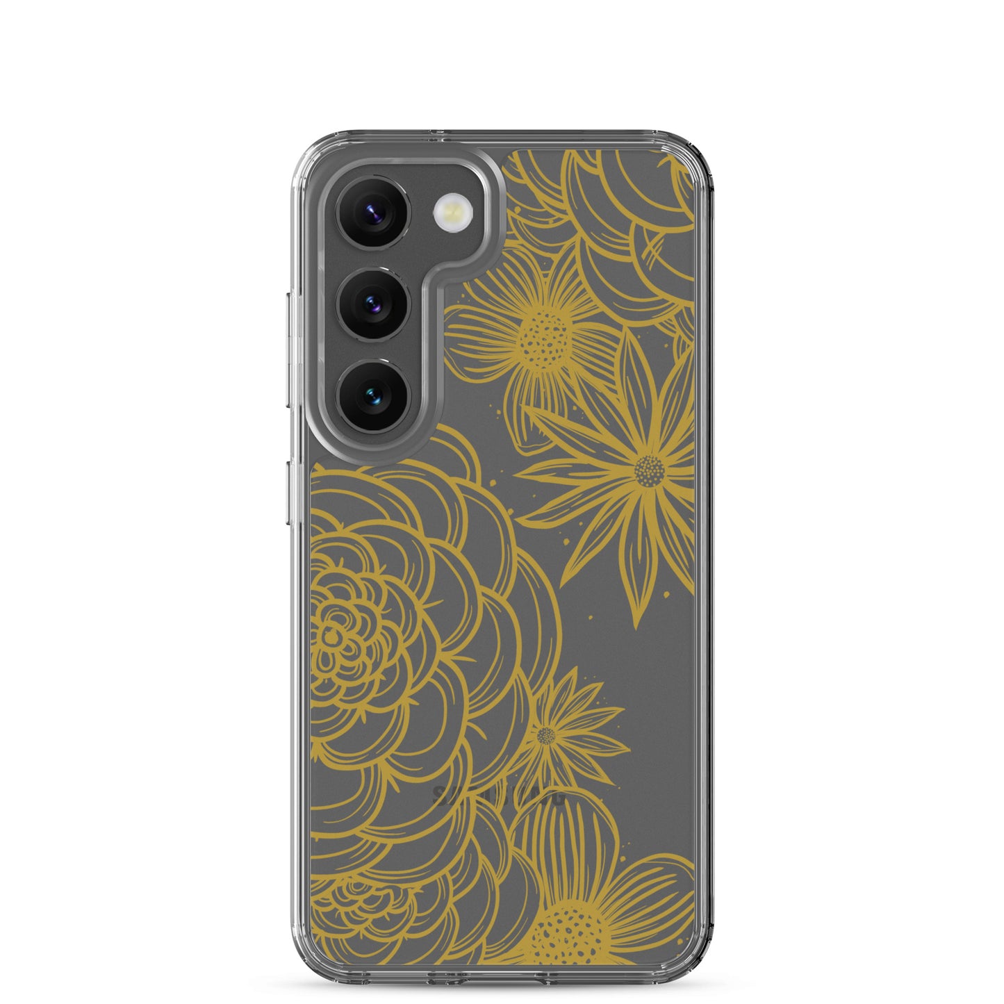 clear case for samsung galaxy, gold tone floral digital hand drawn design