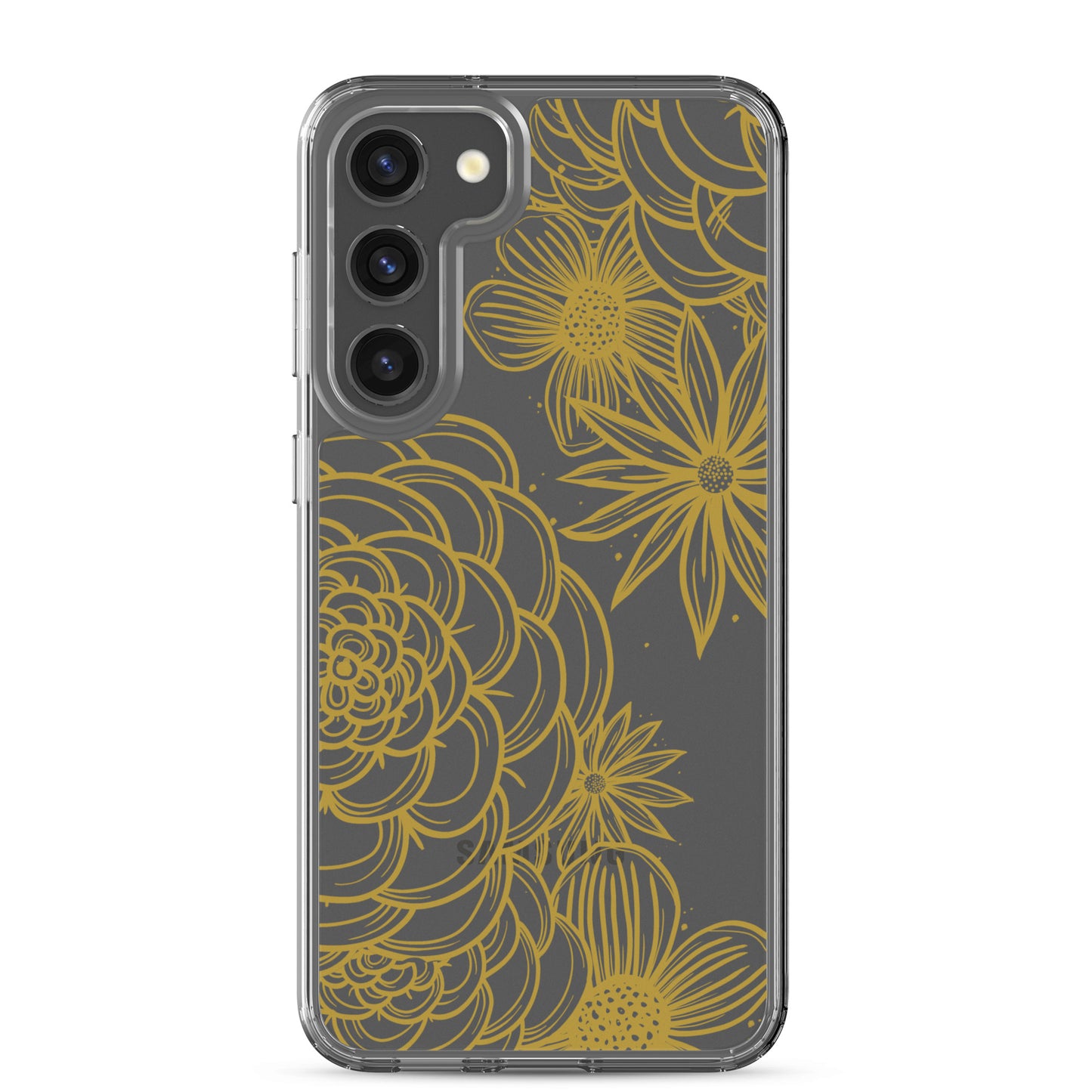 clear case for samsung galaxy, gold tone floral digital hand drawn design