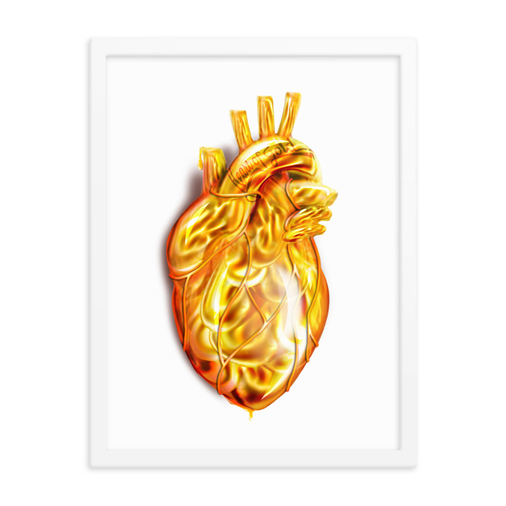 Digitally painted Heart of Gold wood framed poster, 18x24, Three in the Trees.