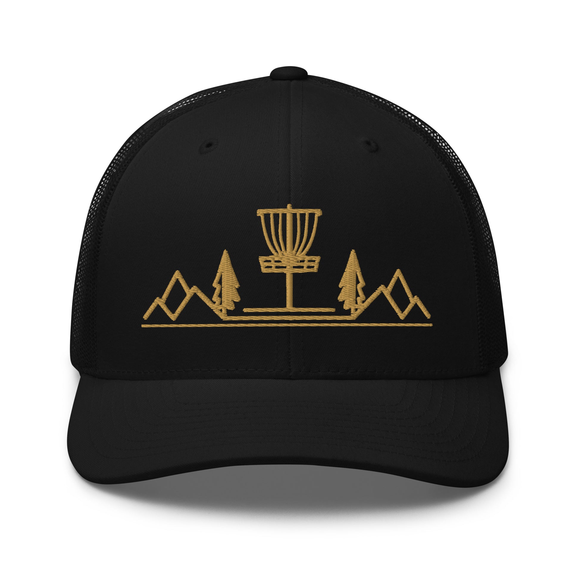 Disc Golf trucker hat, Three in the Trees, black front