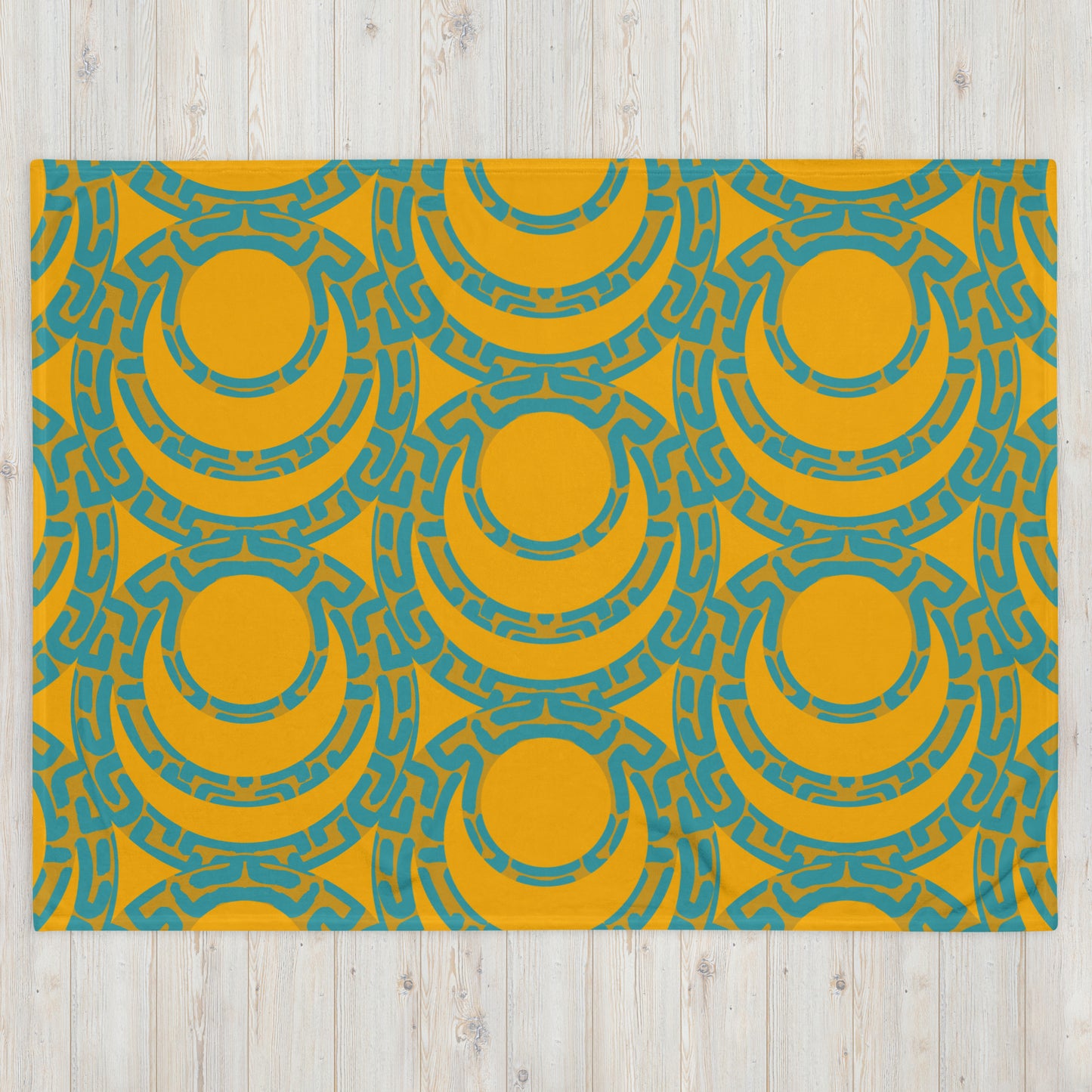 Orange and blue art deco print throw blanket