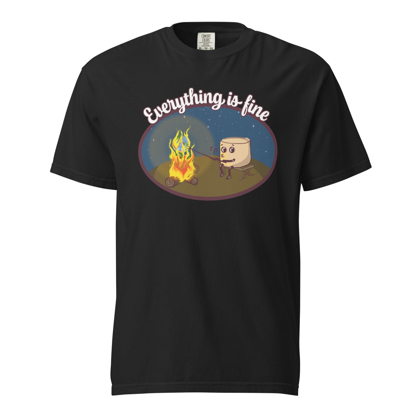 cooked unisex heavyweight t-shirt, three in the trees, black, front