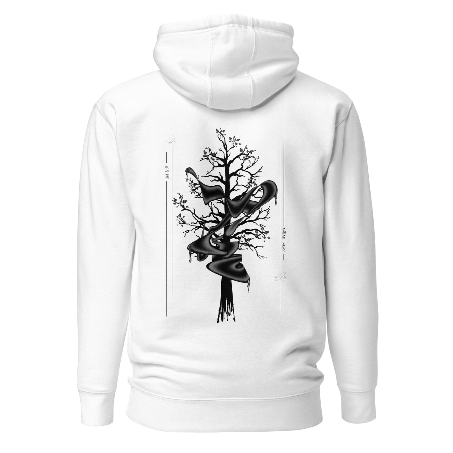 Unisex premium hoodie, abyss, white. Three in the Trees