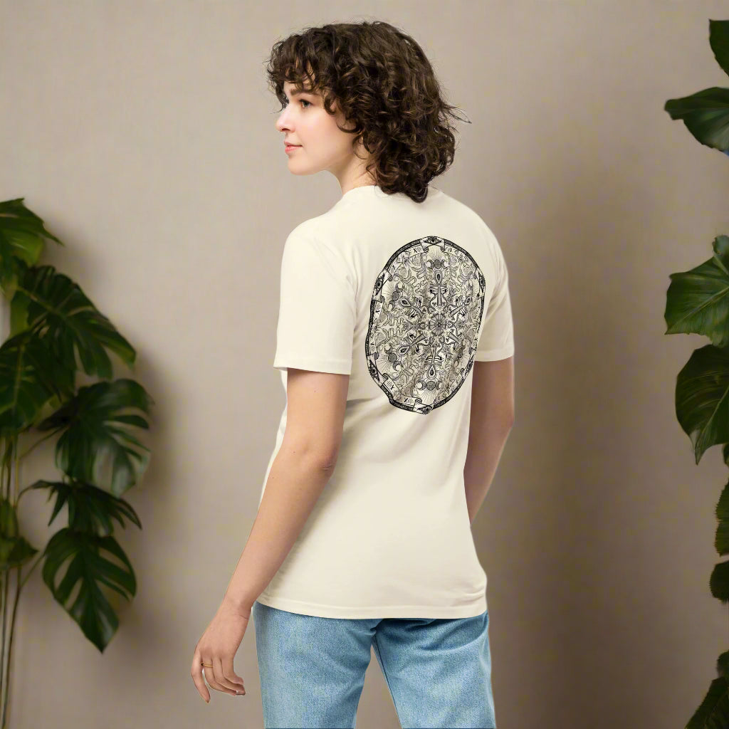 in charge mandala t-shirt, natural, model, three in the trees