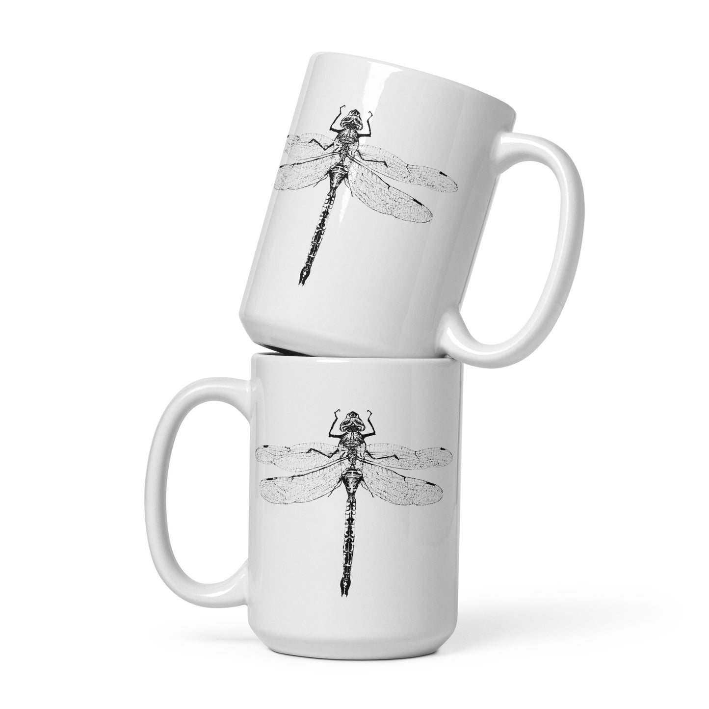 white glossy mug dragonfly ink art print 15 oz.