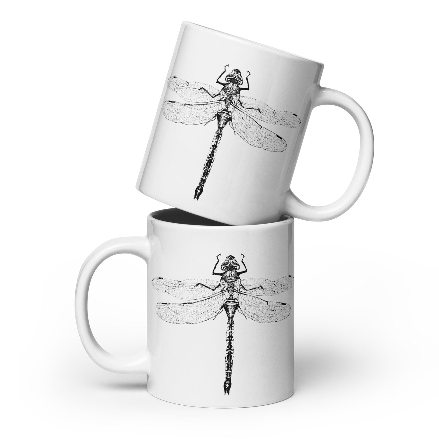 white glossy mug dragonfly ink art print 20 oz.