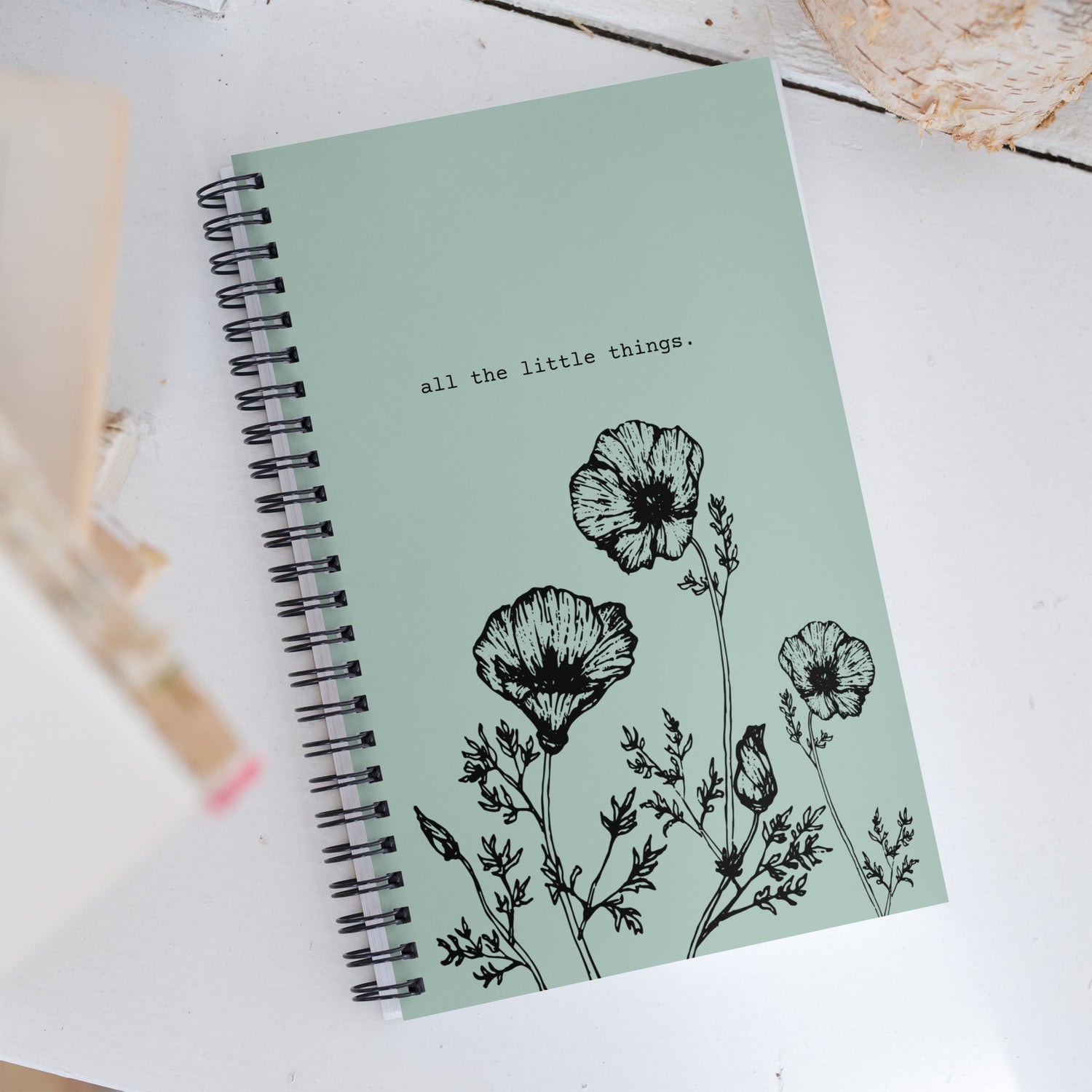 All The Little Things spiral bound notebook, Poppy ink design, Three in the Trees.