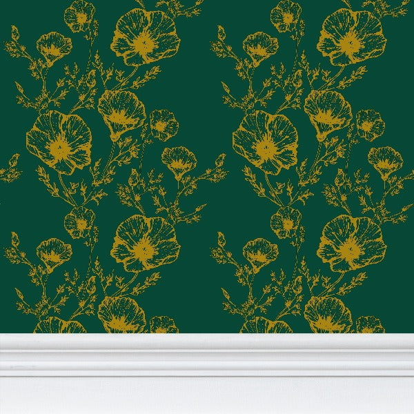 Emerald Poppy Wallpaper - Three in the Trees