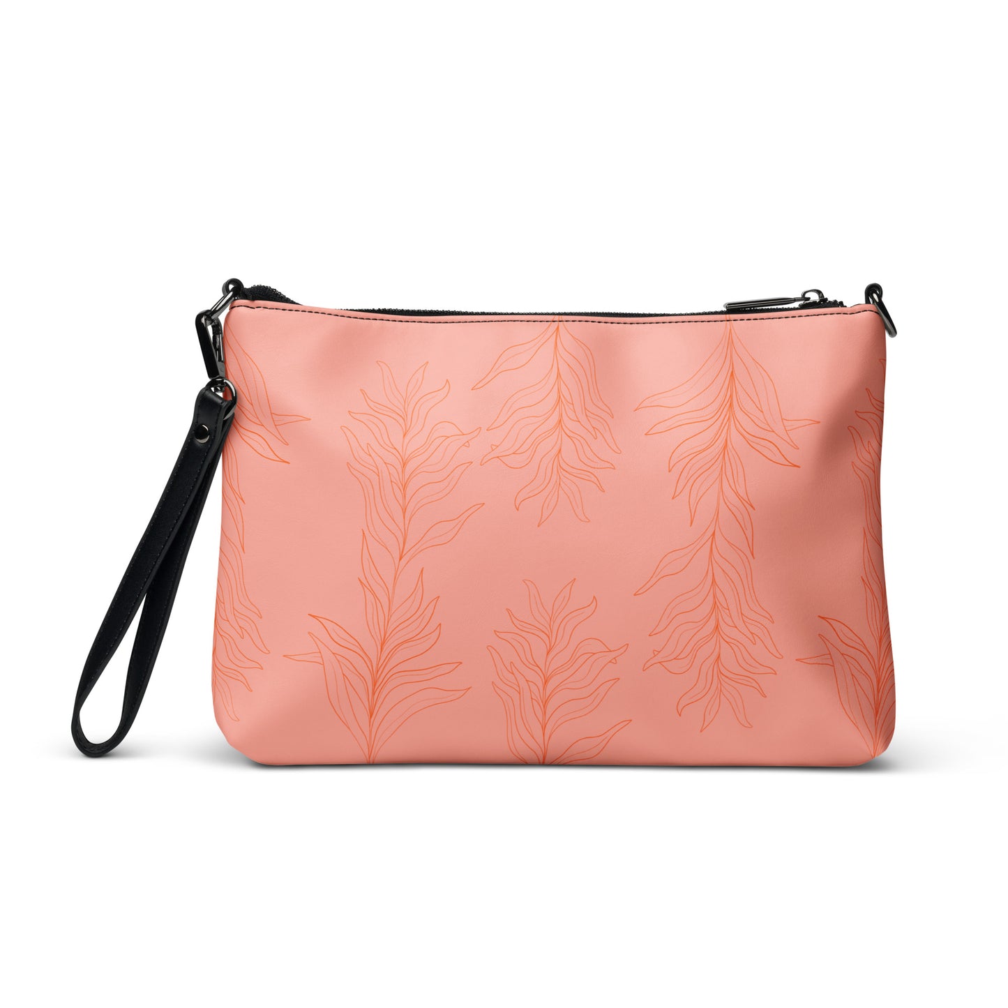 all over print crossbody bag pink and orange leafy vine pattern