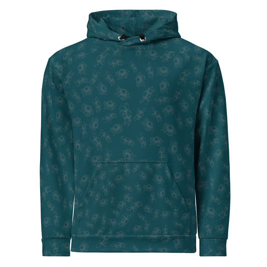 all over print unisex hoodie, ditsy floral daisy blue, front