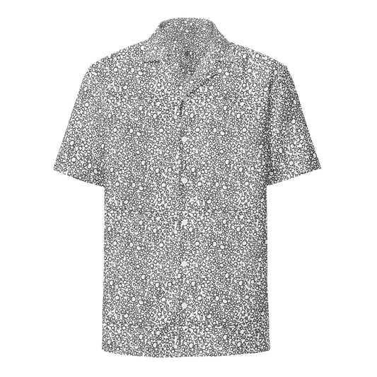 all over print unisex button shirt, digital hand drawn organic pattern, atomic