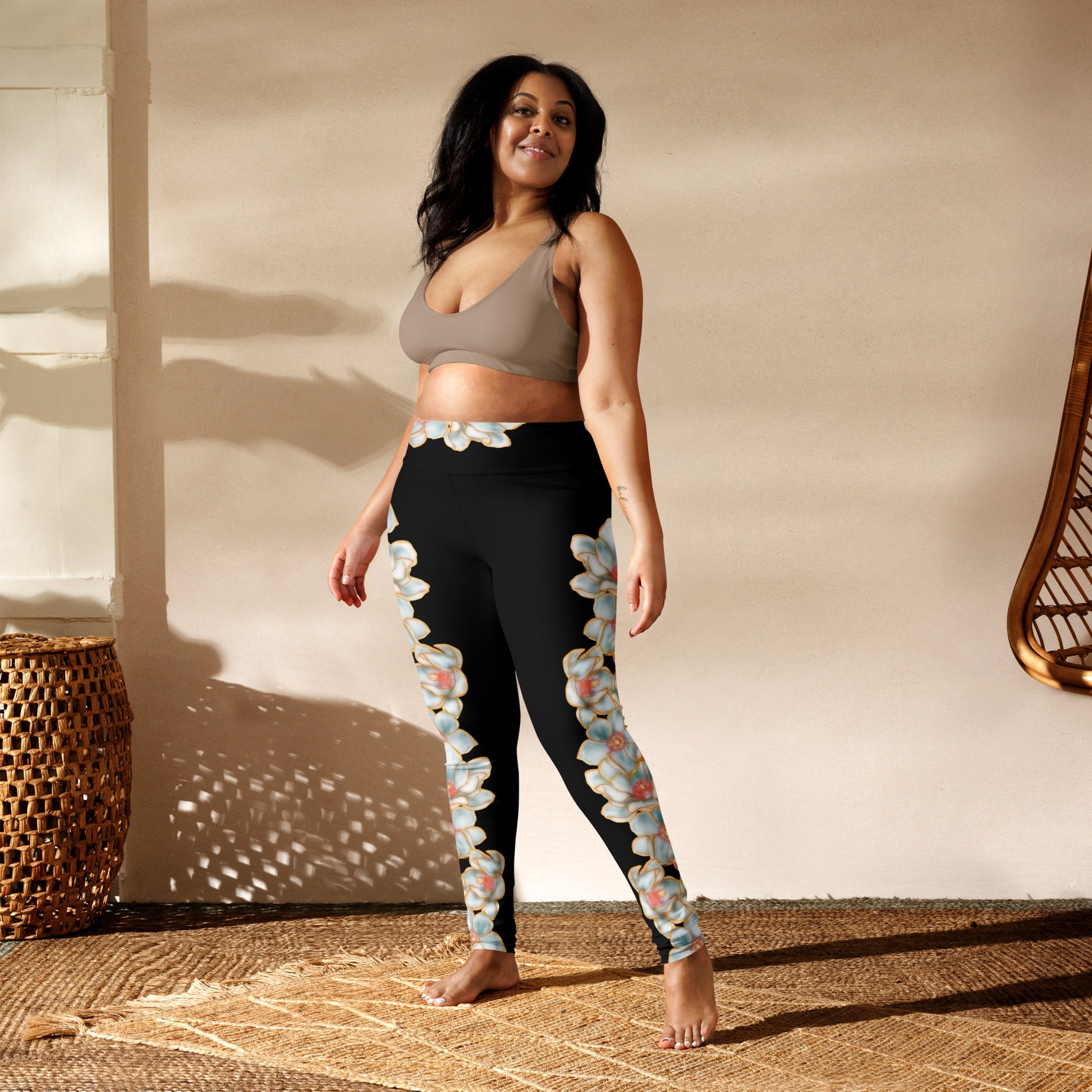 all over print leggings, magnolia by Three in the Trees, model