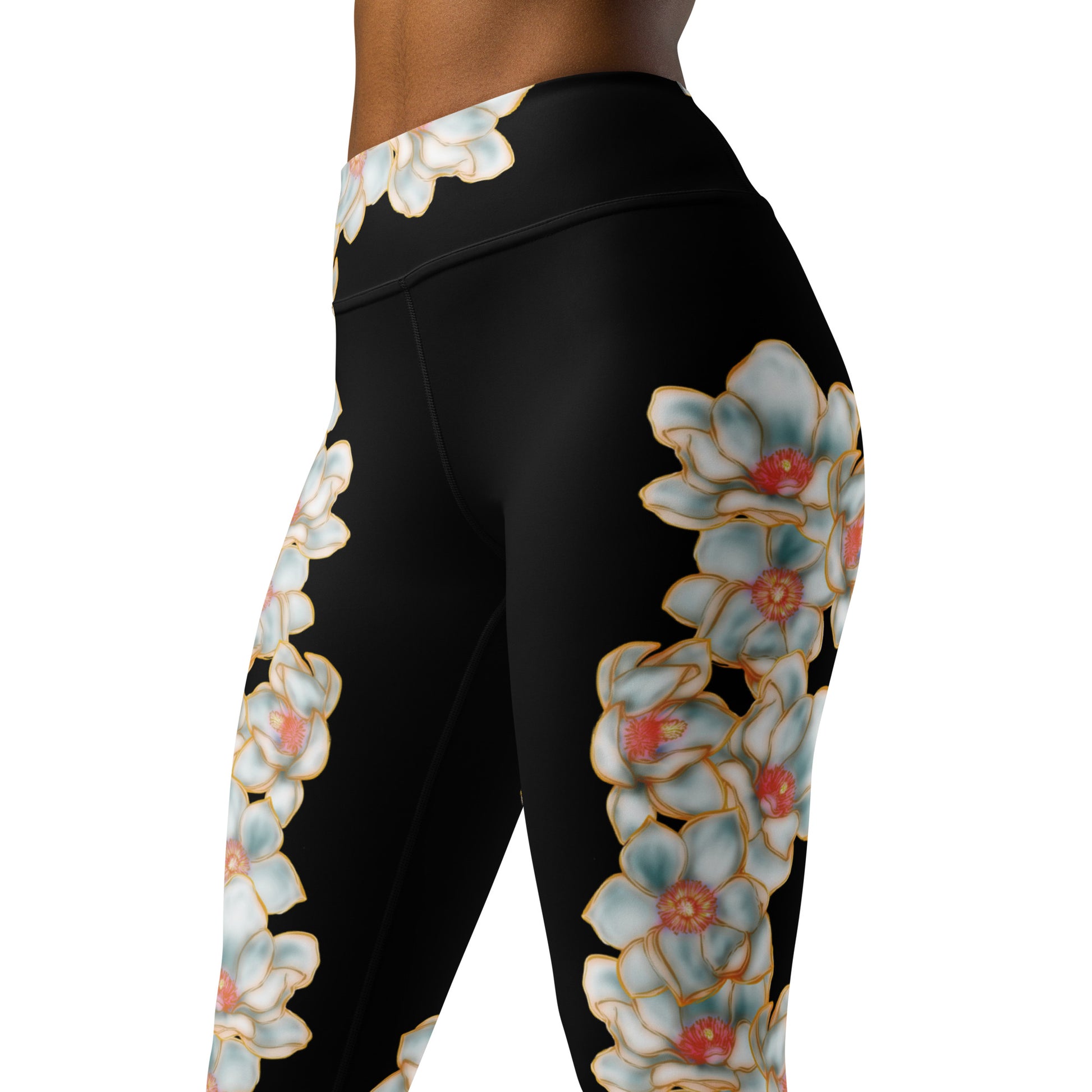 all over print leggings, magnolia by Three in the Trees, model