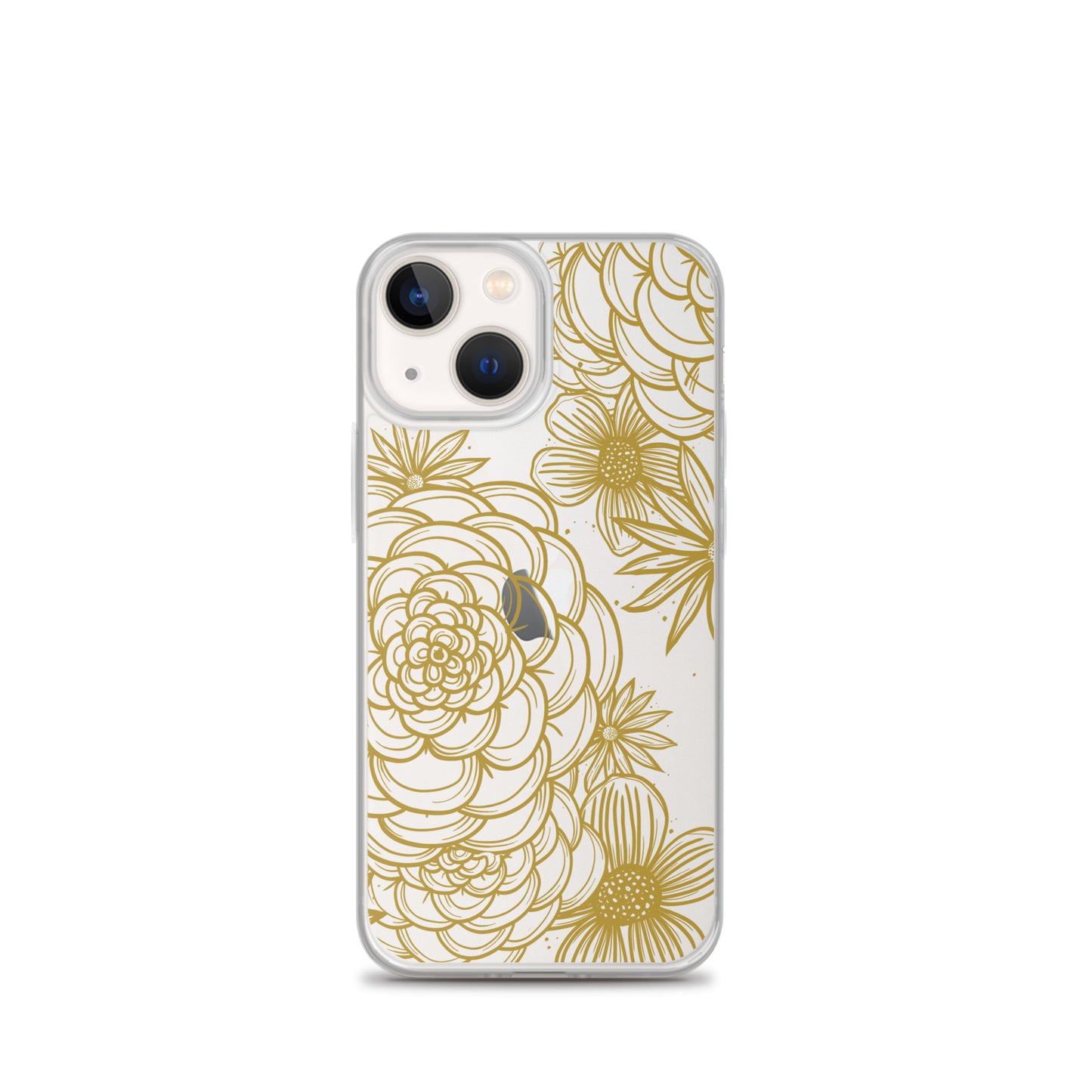 clear case for iPhone, gold tone floral digital hand drawn design