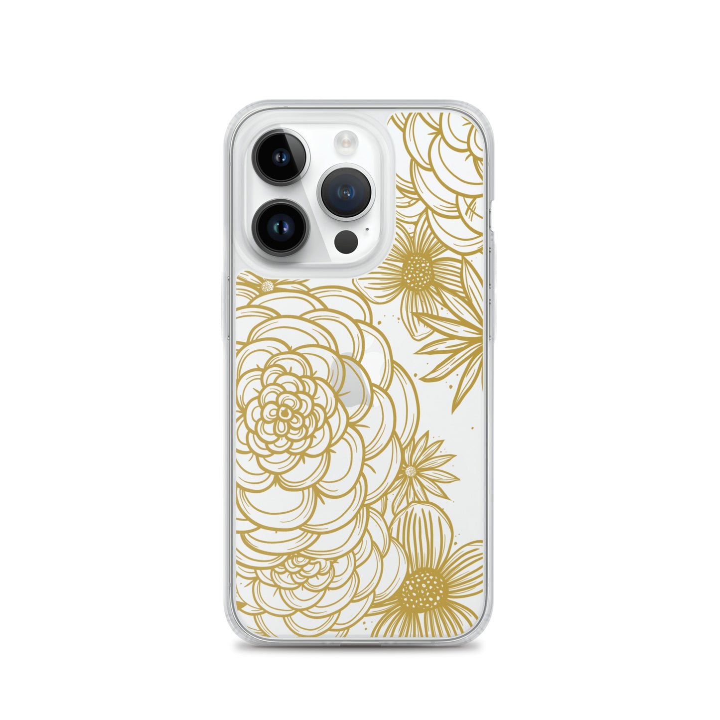 clear case for iPhone, gold tone floral digital hand drawn design