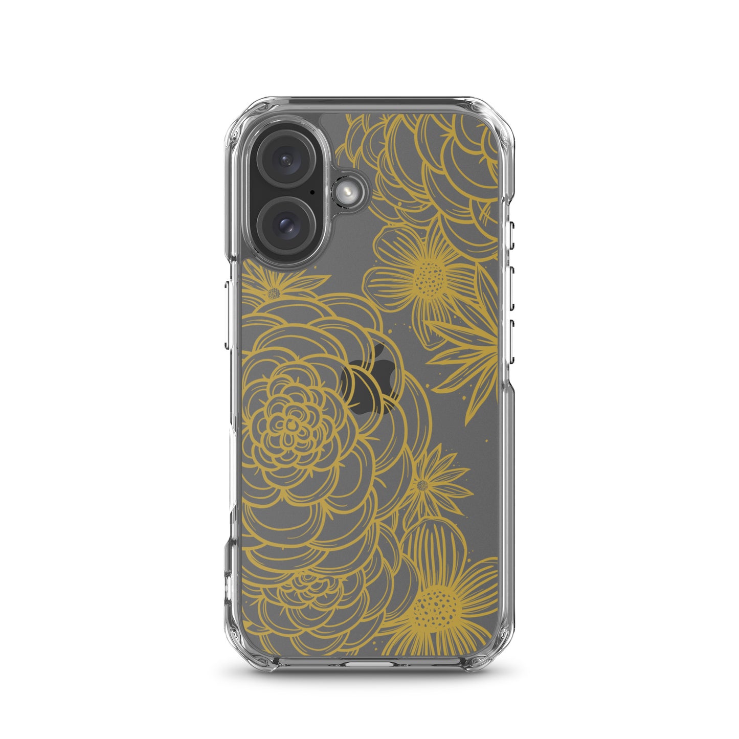 clear case for iPhone, gold tone floral digital hand drawn design