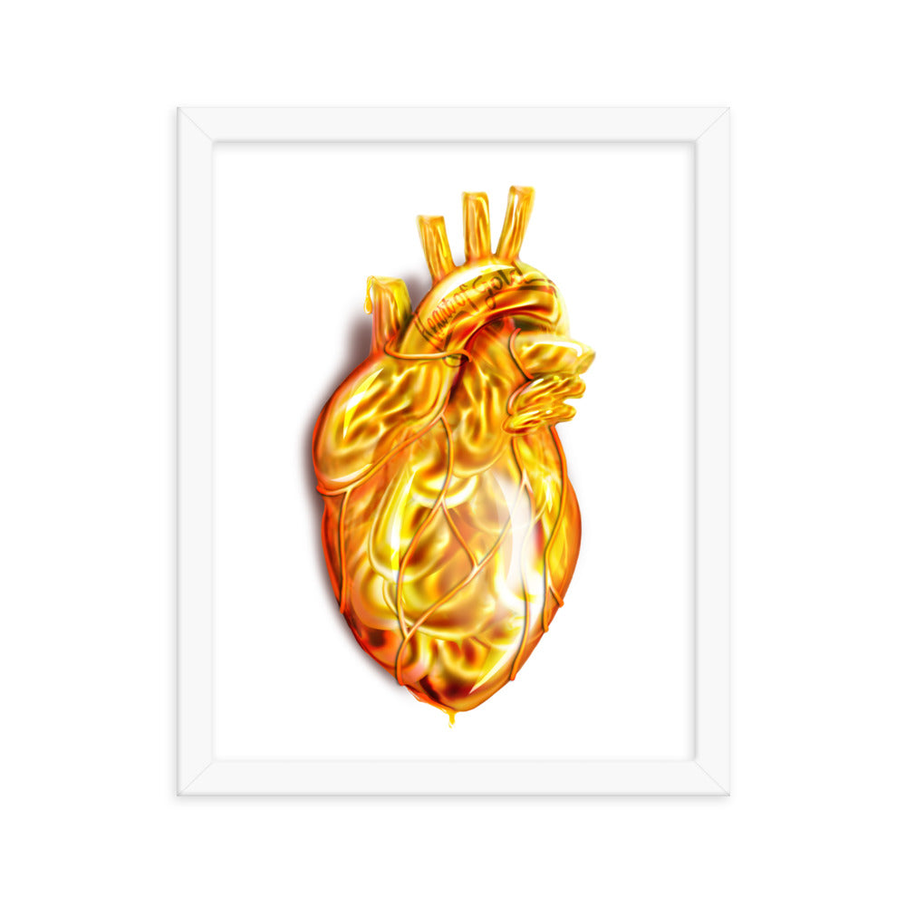 Digitally painted Heart of Gold wood framed poster, 11x14, Three in the Trees.