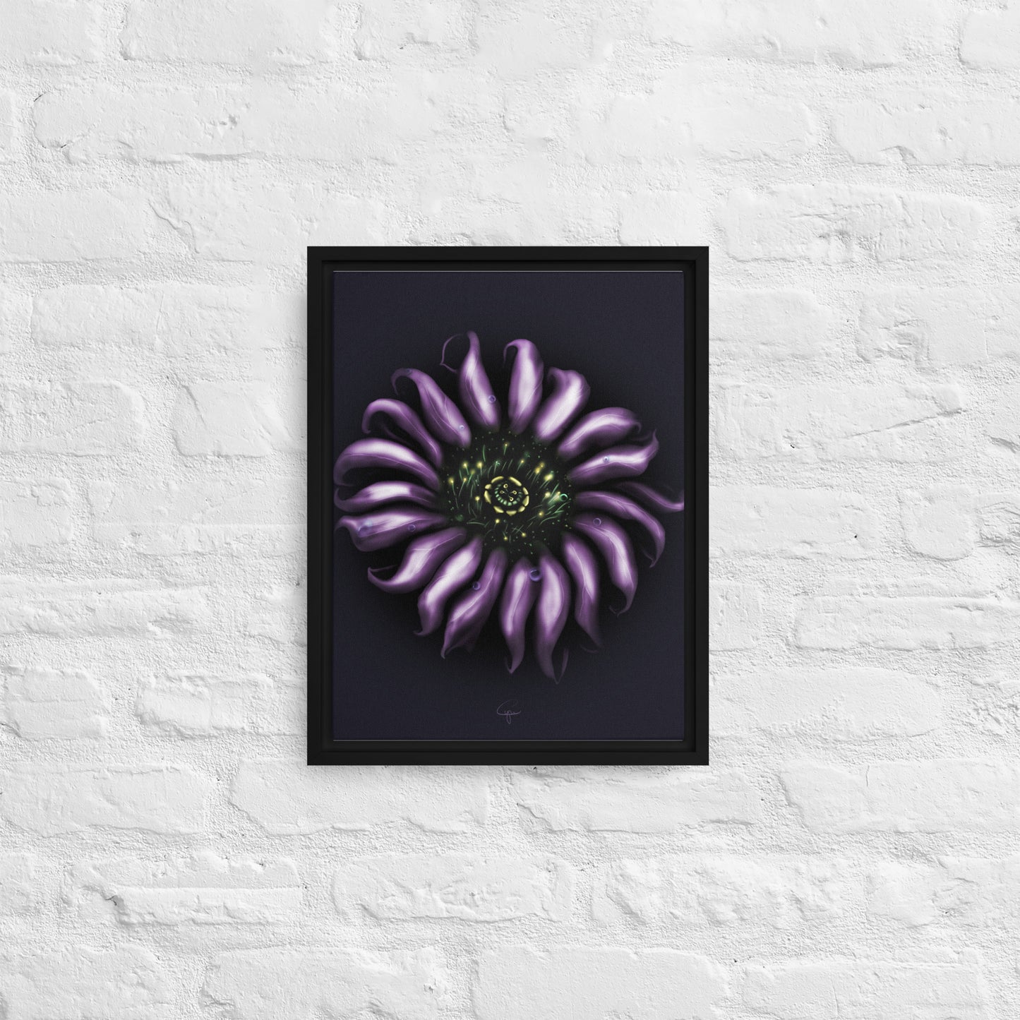 framed canvas print, surreal digital painting of purple passion flower 12x16