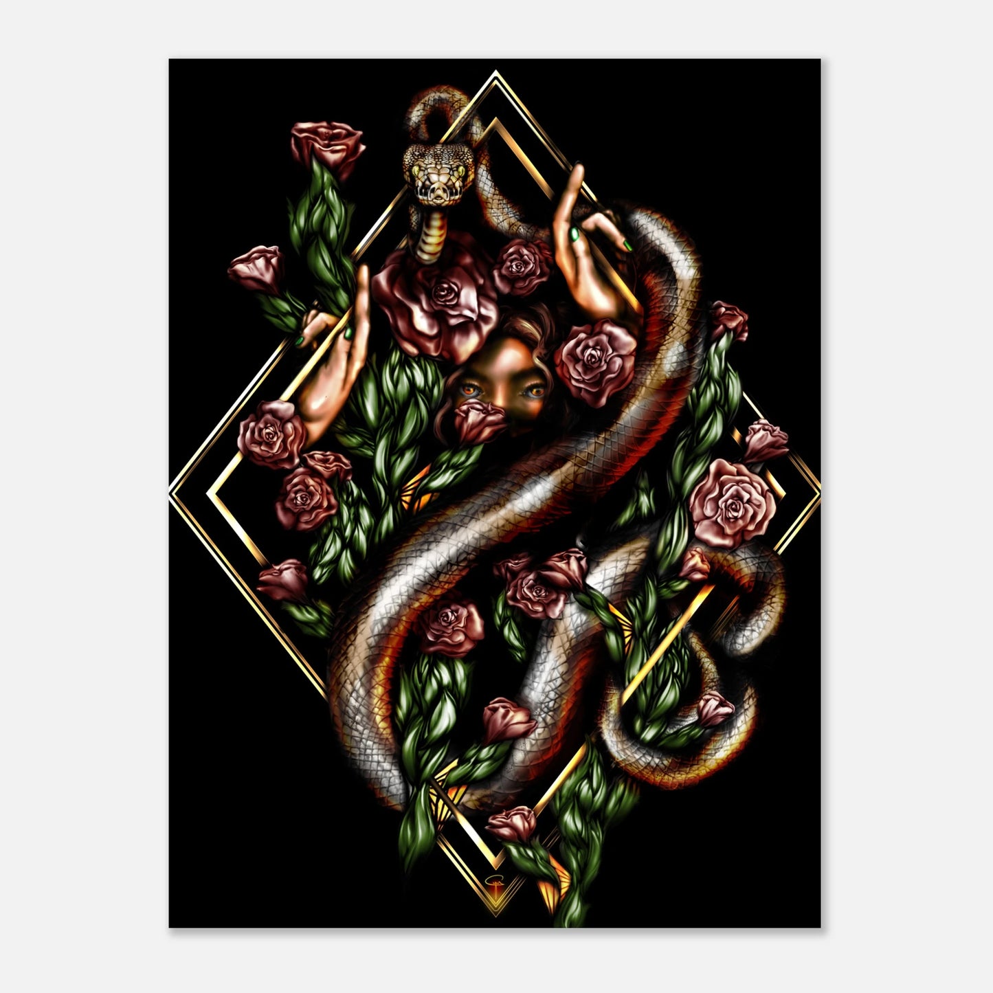 Gilded eve unframed, fine art poster print, three in the trees.