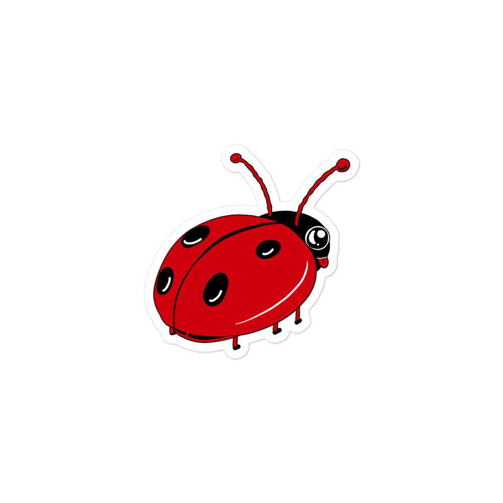 kiss cut sticker, lady bug with tongue out drawing 3x3