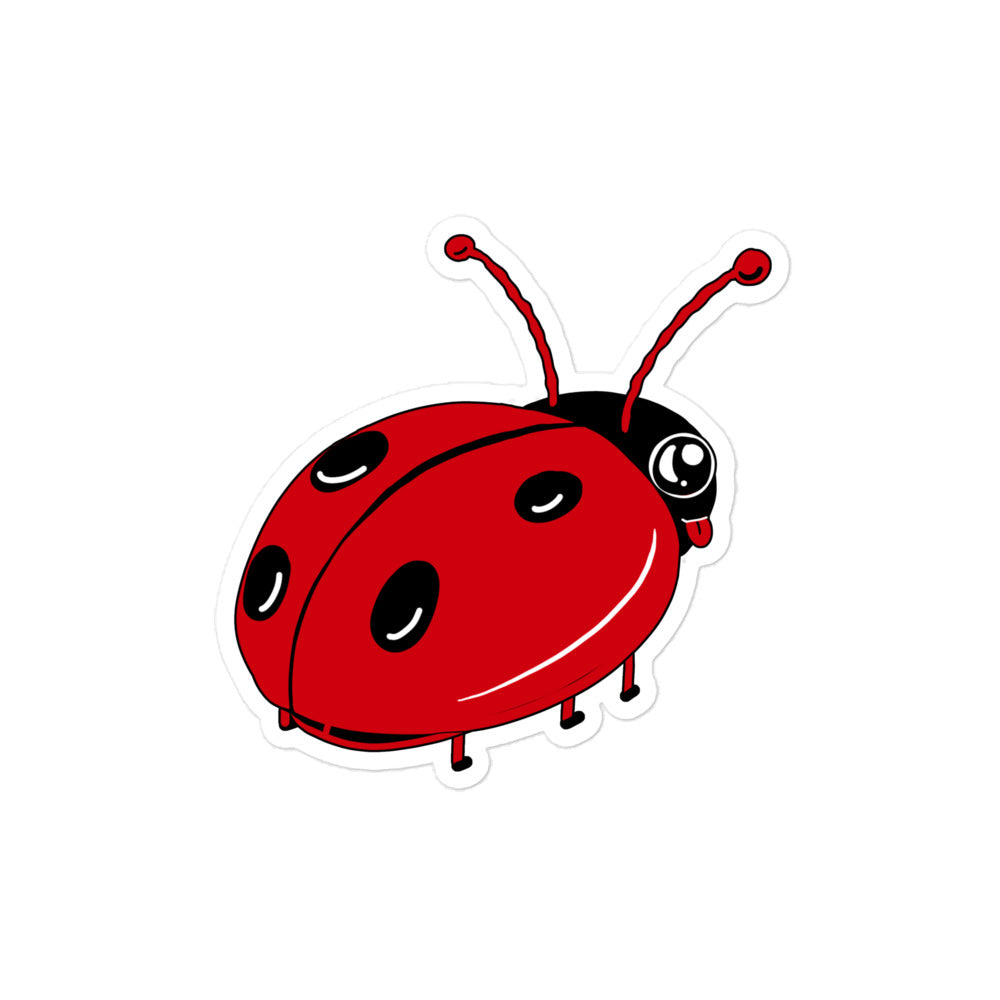 kiss cut sticker, lady bug with tongue out drawing 4x4