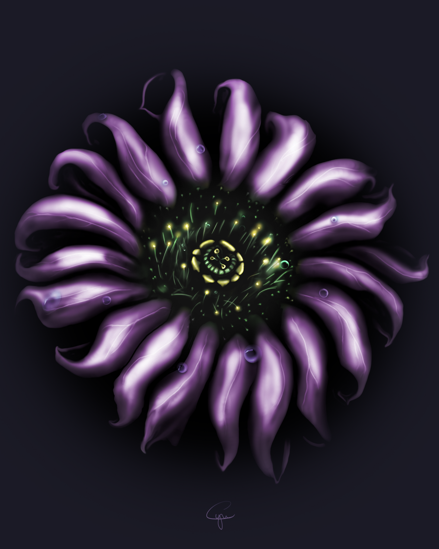 Surreal digital painting of a purple passion flower