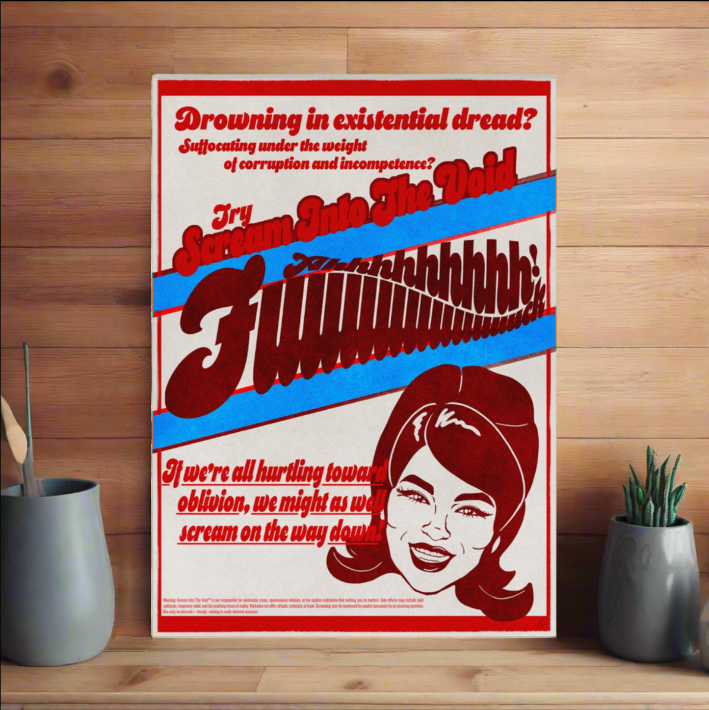 Scream Into The Void Red Vintage Parody Poster - Three in the Trees