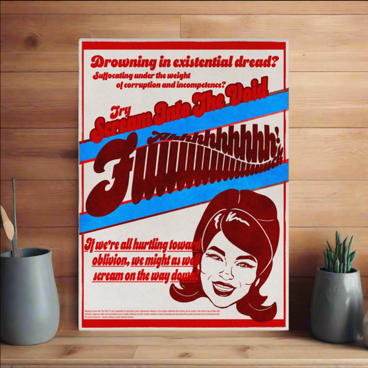 Scream Into The Void Red Vintage Parody Poster - Three in the Trees