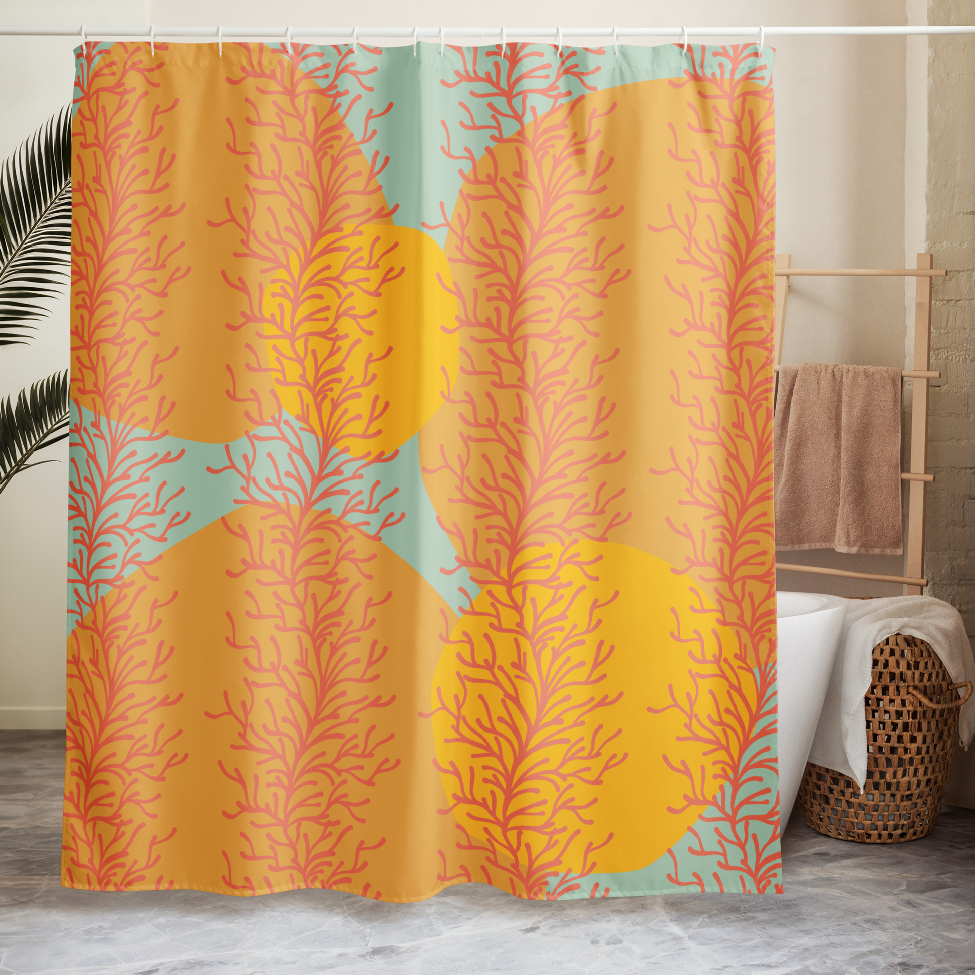 Coral Breeze shower curtain - Three in the Trees