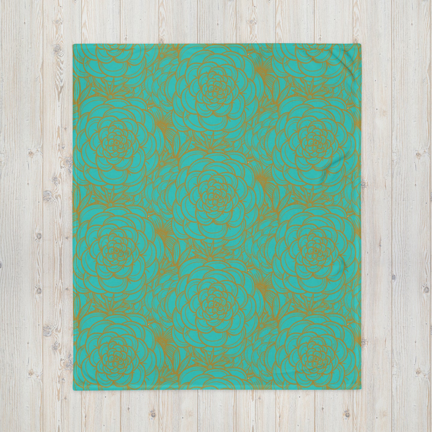 blue and marigold floral design throw blanket