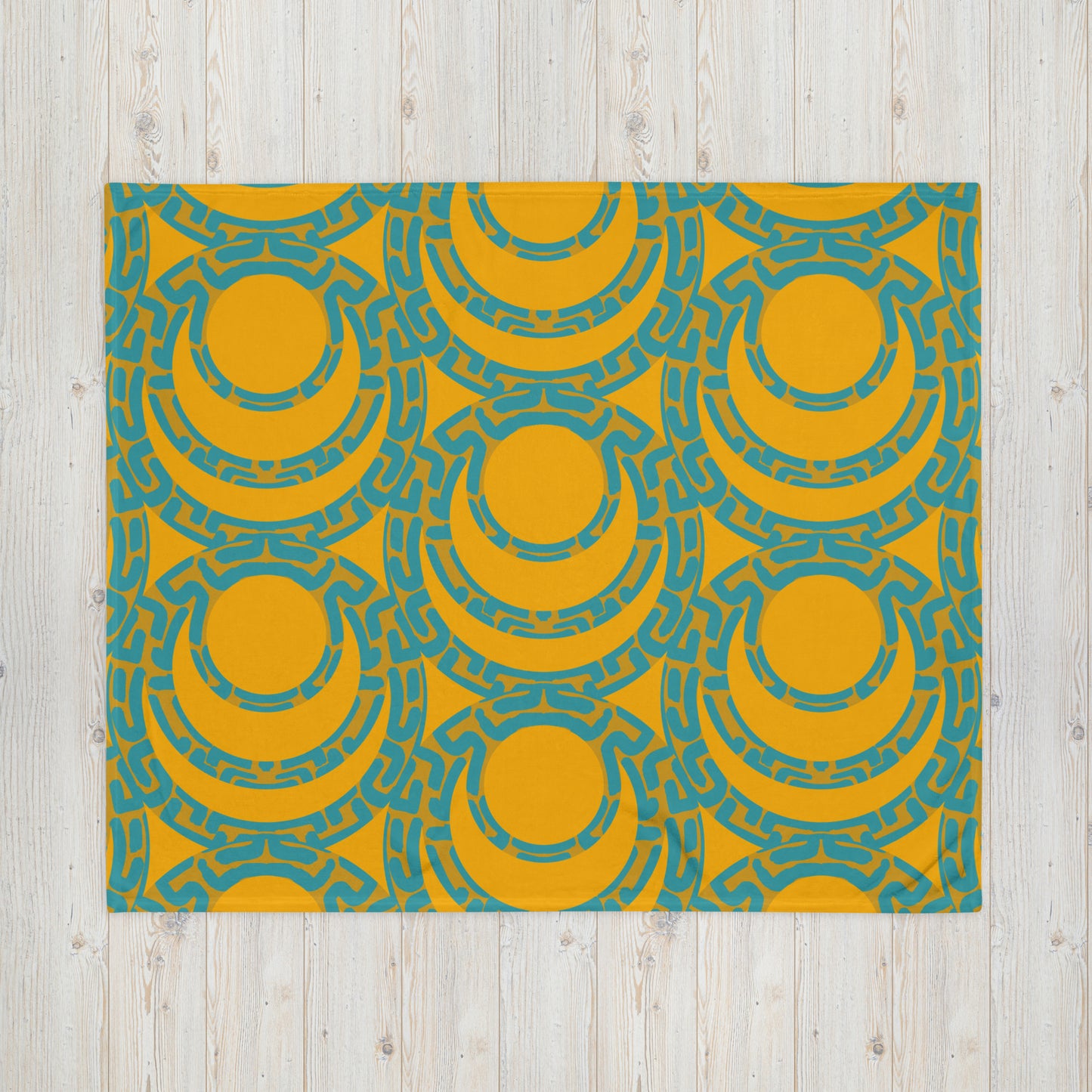 Orange and blue art deco print throw blanket