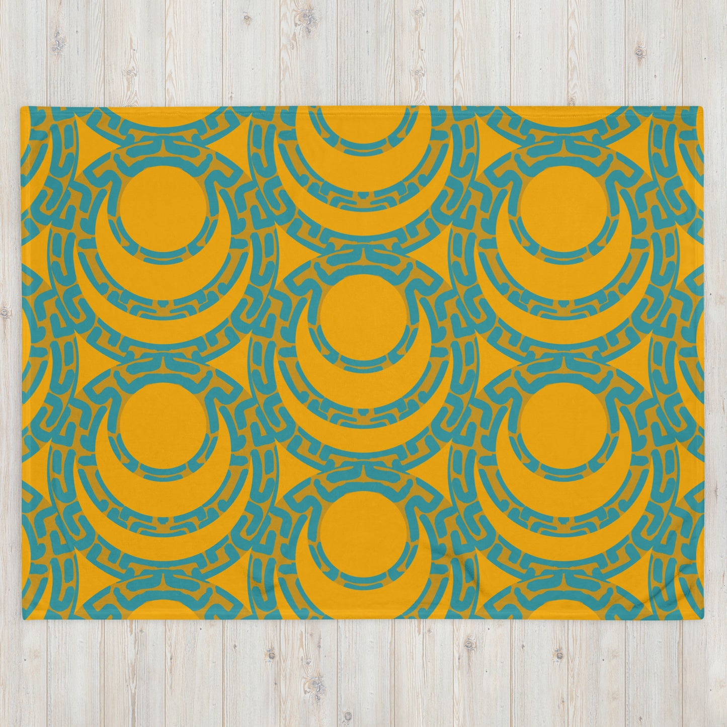 Orange and blue art deco print throw blanket