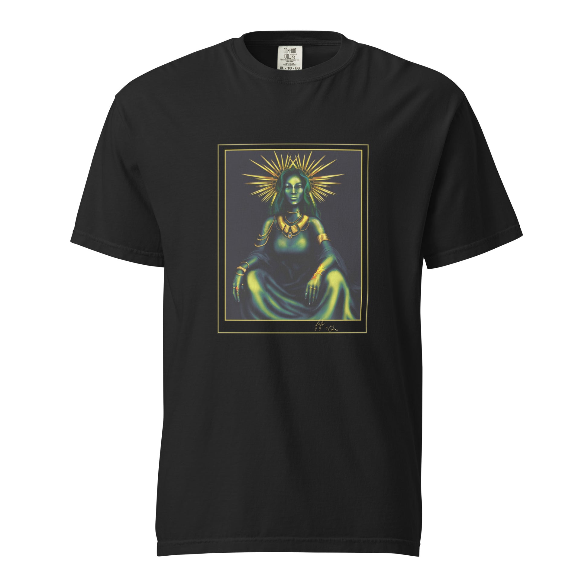 unisex garment-dyed heavyweight t-shirt, Gaia mother nature portrait, digital painting design, black