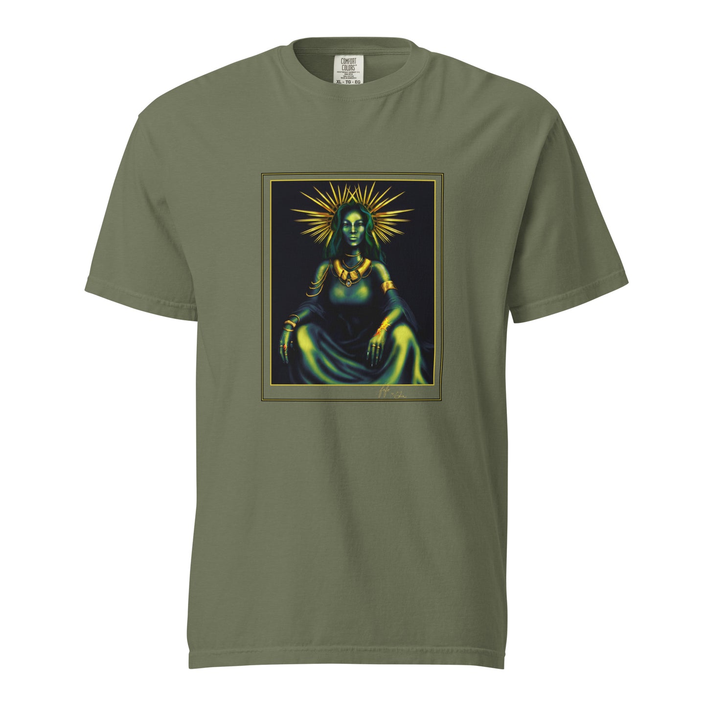 unisex garment-dyed heavyweight t-shirt, Gaia mother nature portrait, digital painting design, moss