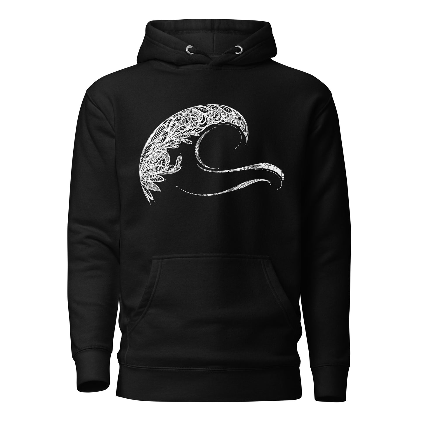 Unisex hoodie featuring Tribal Wave, design by Three in the Trees. Black