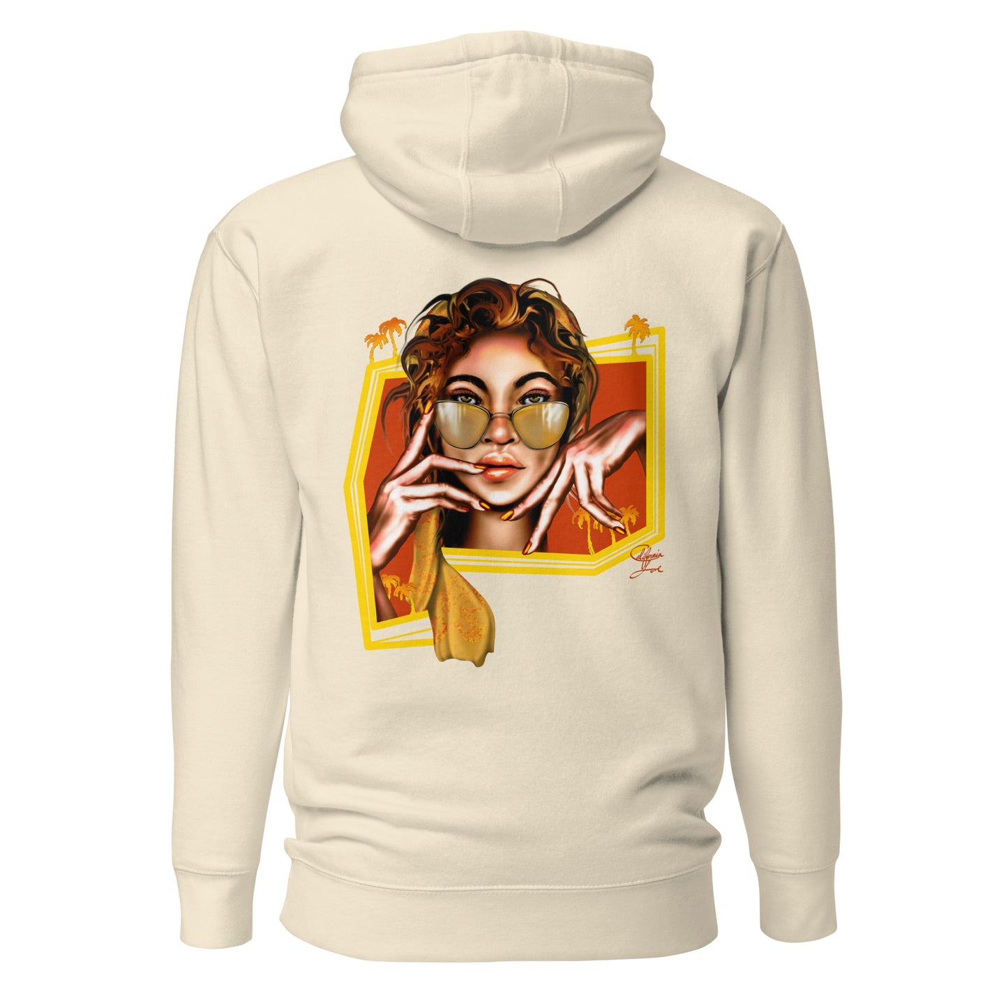 Unisex hoodie featuring Cali Love original artwork, by Three in the Trees. bone, back