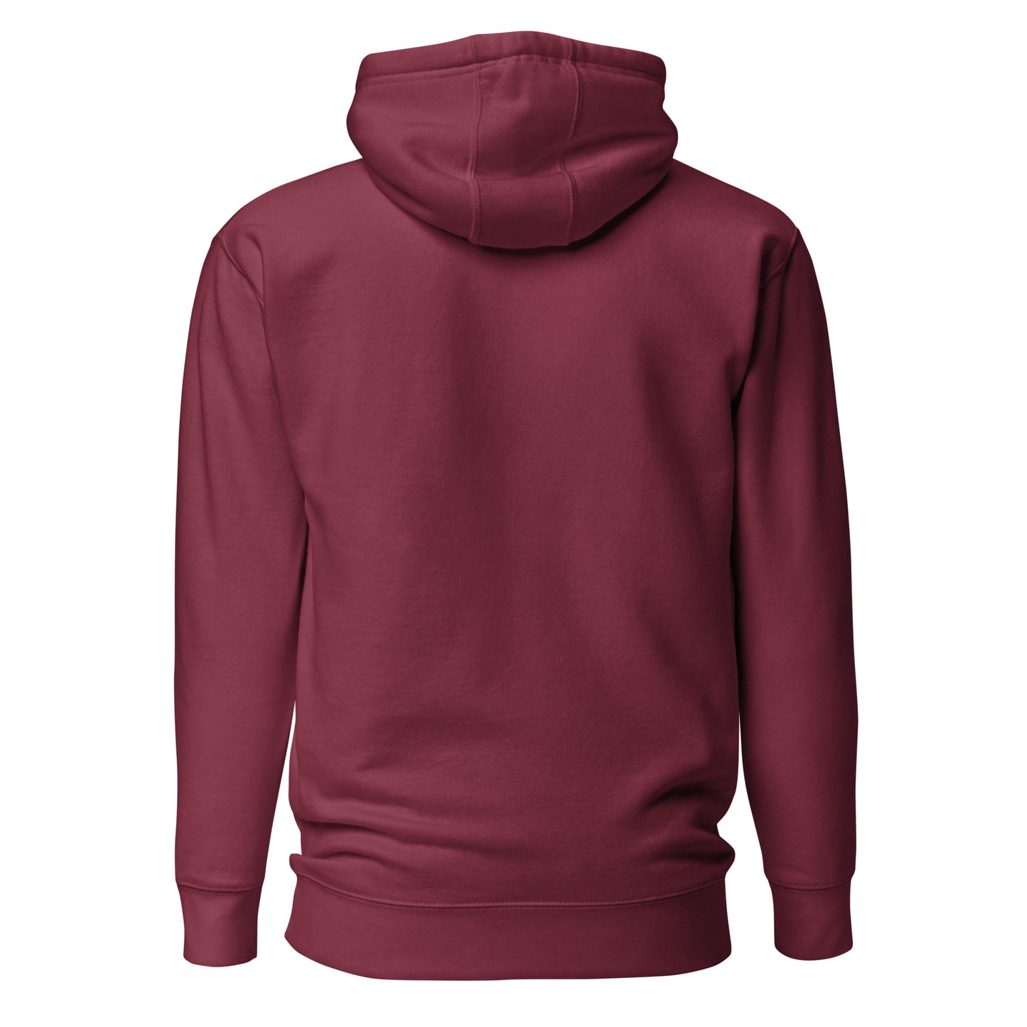 unisex hoodie maroon, green mountain and trees minimalist, back